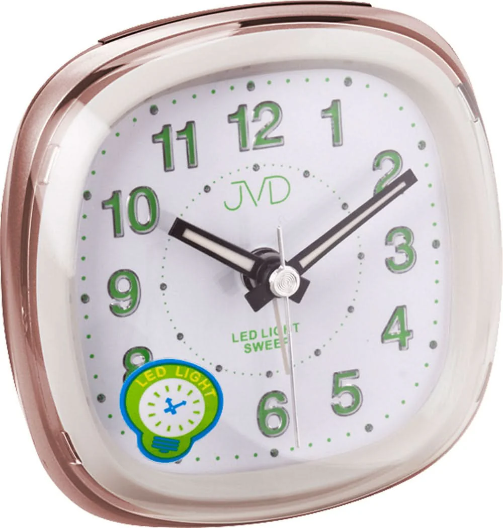 JVD Analoger Alarm Clock Roségold 8x8x5 cm Plastic • Lautloses Quarzwerk • LED-beleuchtete Ziffern