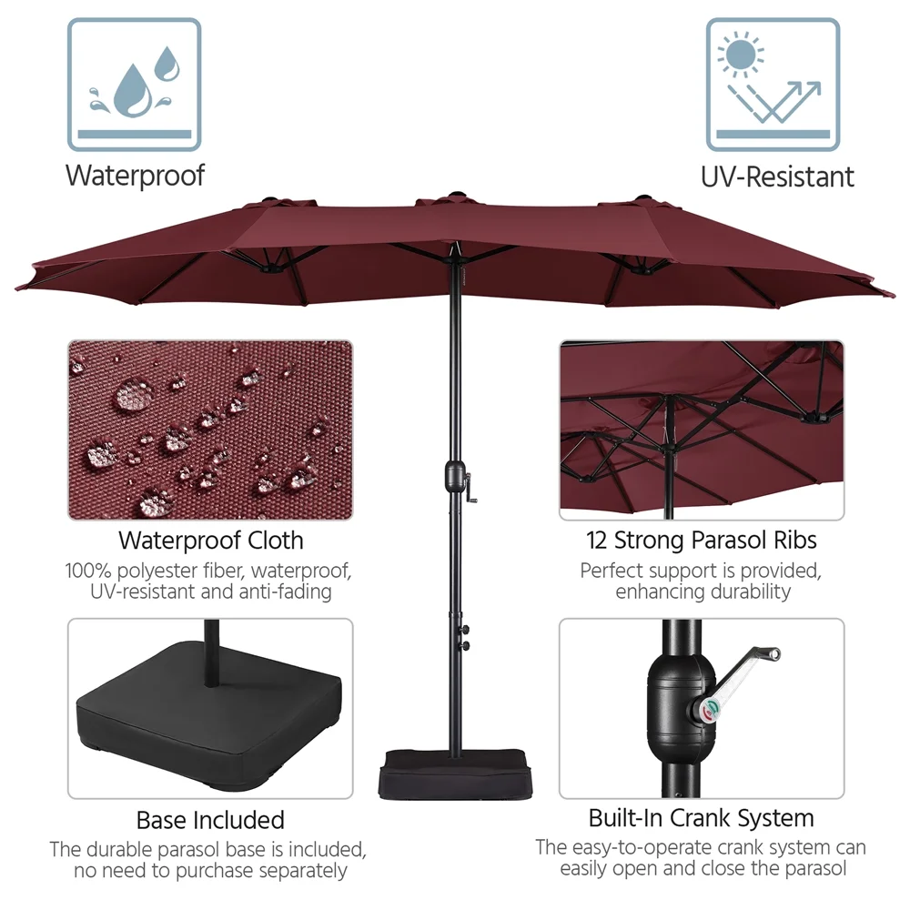 Topeakmart 13ft Patio Parasol Canopy with Crank, Tan - Image 16