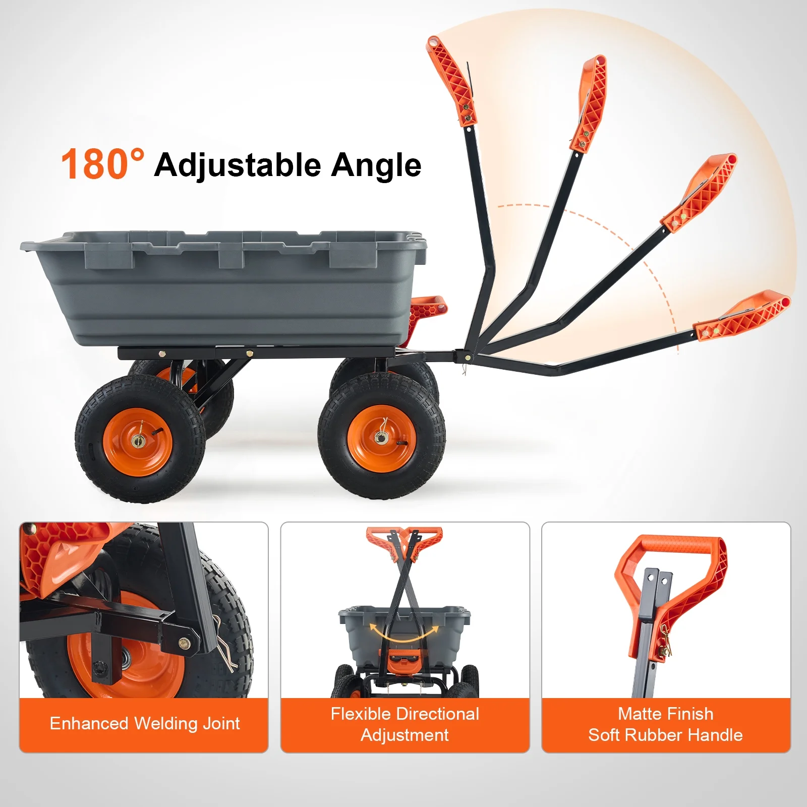 KFFKFF Garden Dump Cart, 35.8x19.5x8.2 in Dump Truck Cart, Max. 600lbs Load Capacity, 10in Rubber Tire, 180�� Adjustable Handle - Image 18