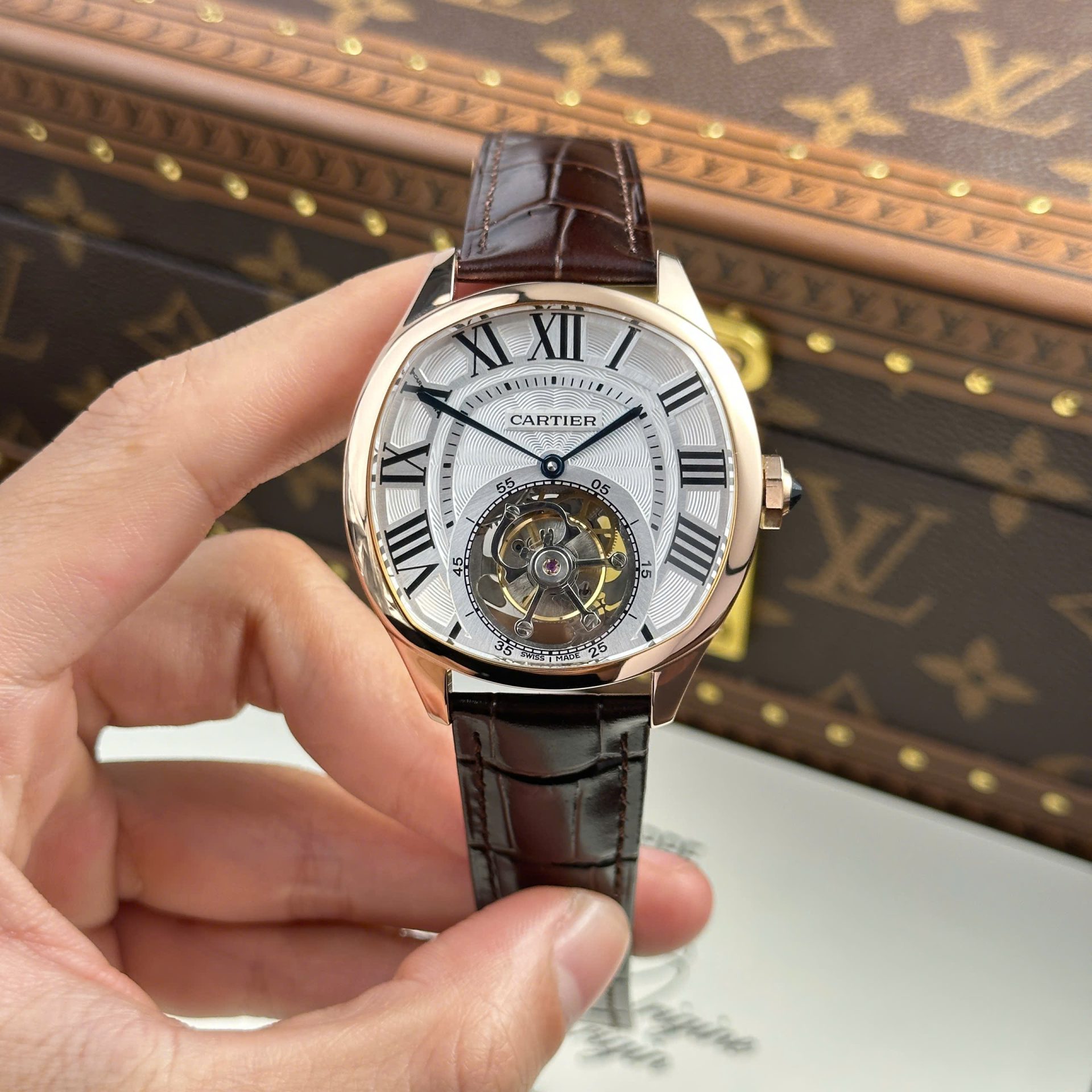 Cartier Drive Tourbillon Best Copies Watch Dial Guiloche Motif Leather Strap 41mm - Elite Watch Atelier