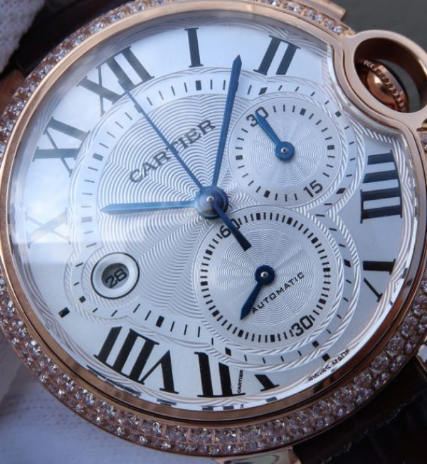 Replica Cartier Ballon Bleu De Cartier Chrono RG White Dial Diamonds Bezel A8101 - Top club