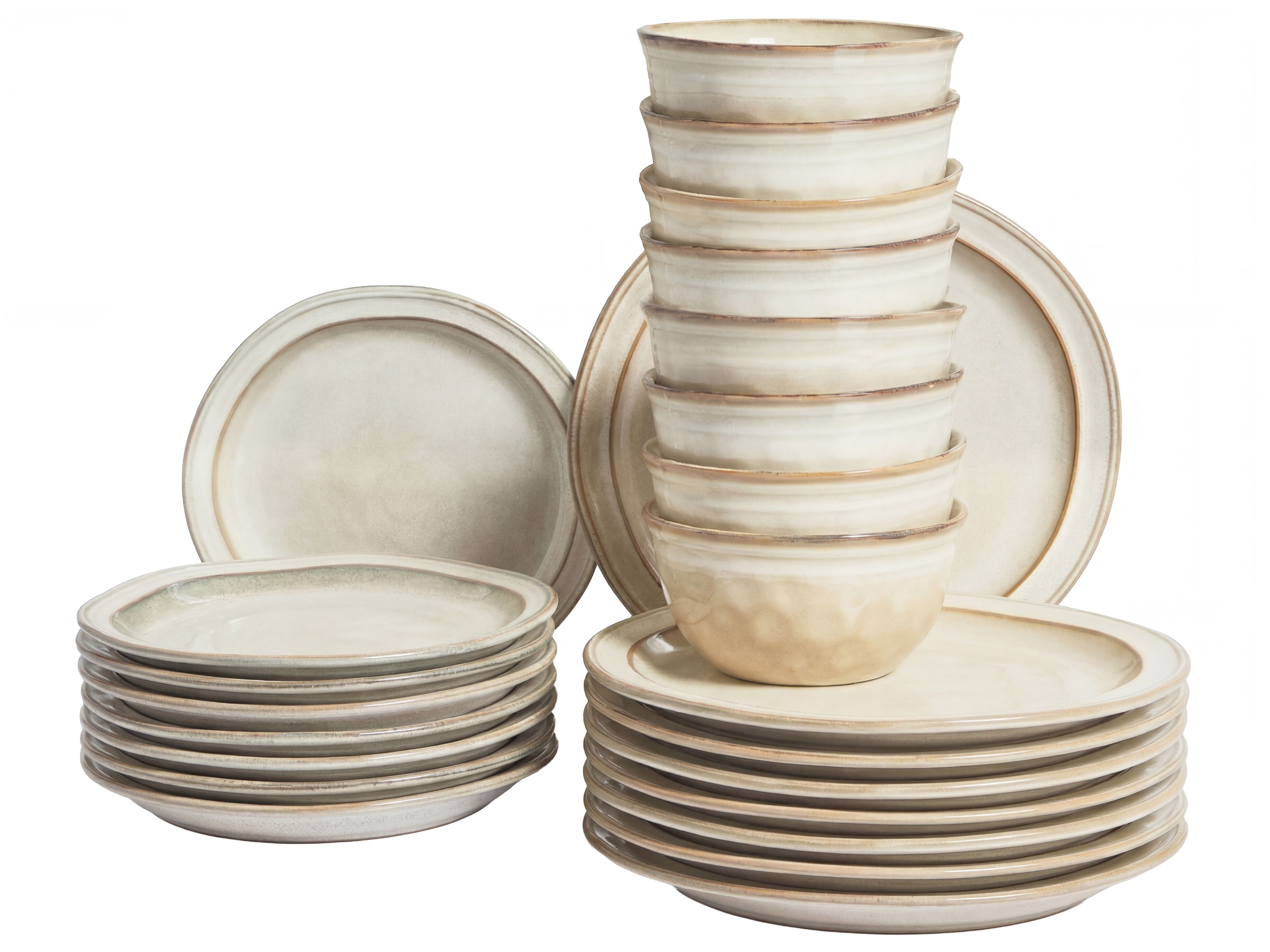 Set of 24 Dinnerware CHIVES Stoneware Light Beige