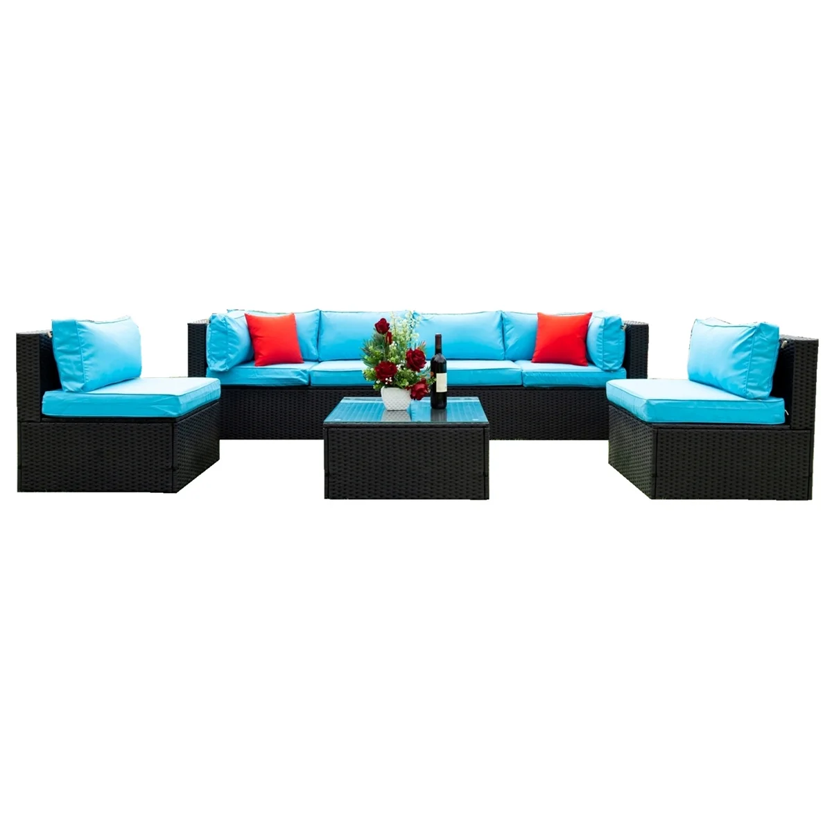 7 Piece Patio Furniture Sets Outdoor Sectional PE Rattan Outdoor Furniture Patio Conversation Set with Cushions and Glass Coffee Table, for Balcony Lawn and Garden, Gray - Image 33