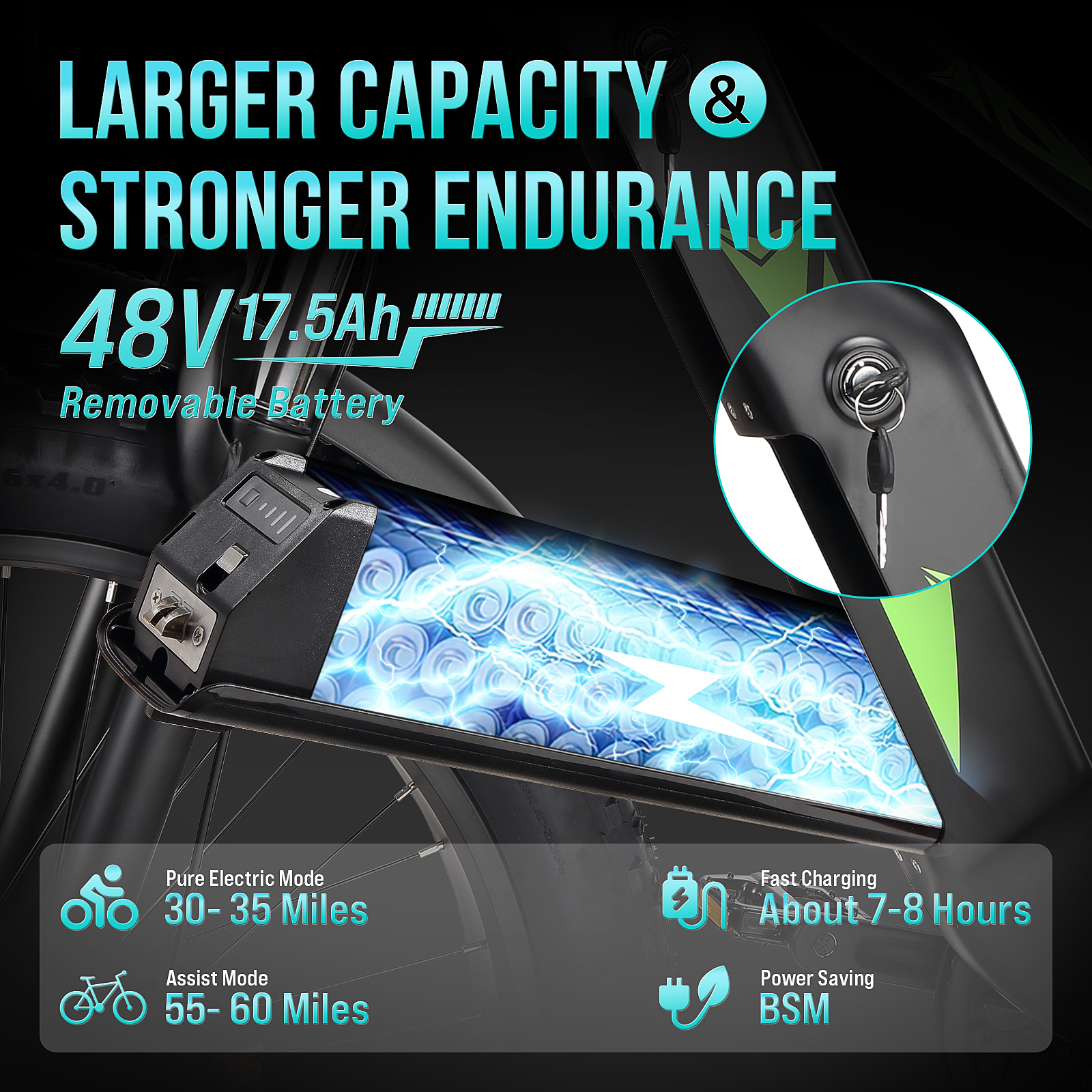 Electric Bike for Adults,1000W E Bikes for Men,26" Fat Tire Electric Bikes,48V 17.5AH Battery,28MPH,7 Speed&Dual Hydraulic Disc Brakes,LCD Screen,60Miles Range,Electric Mountain Bicycle - Image 12