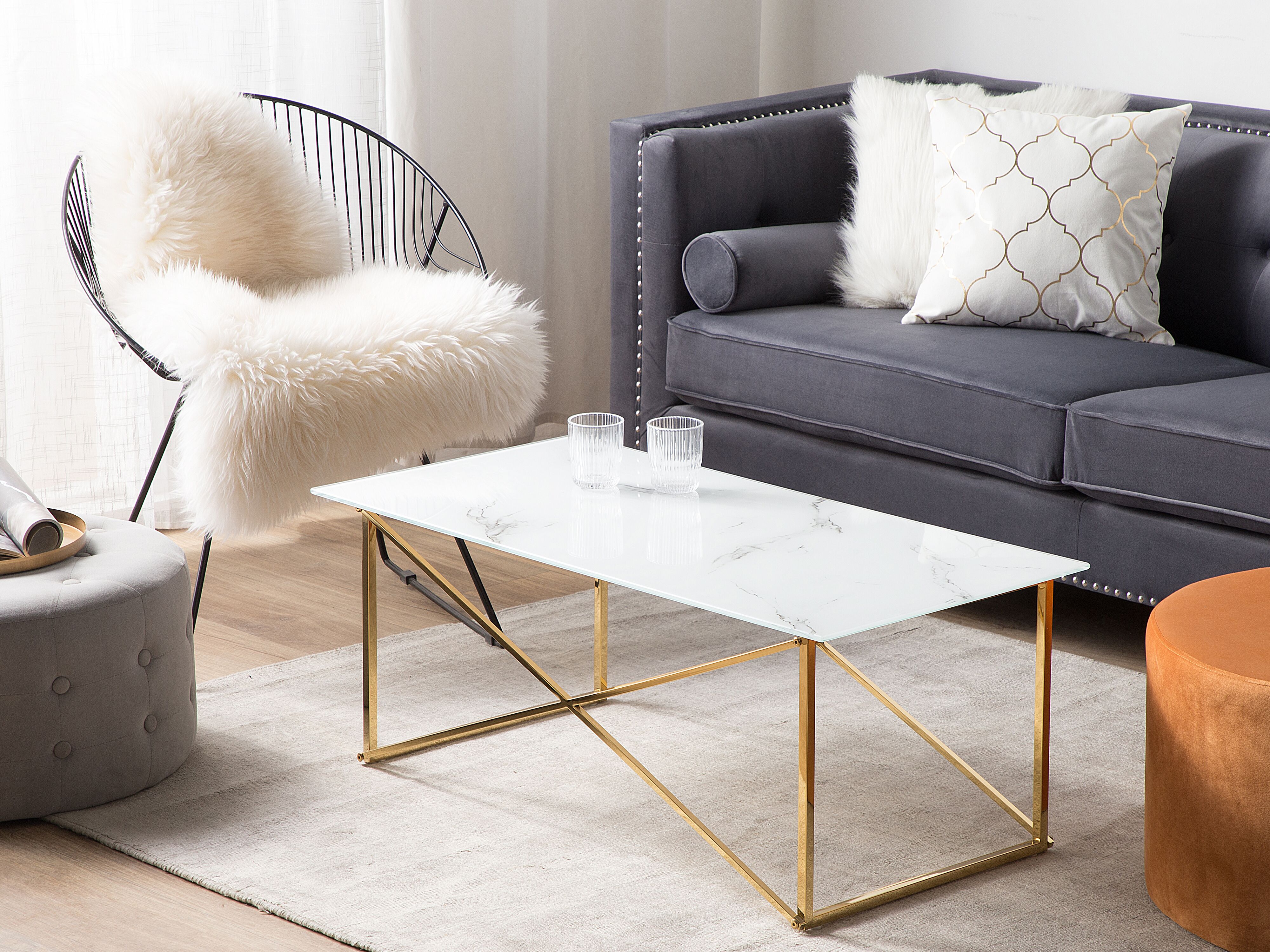 Coffee Table EMPORIA Tempered Glass Marble/ Gold