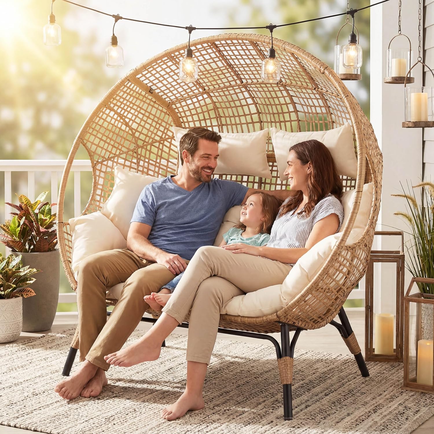 NICESOUL Double Egg Wicker Loveseat Chair, 2 Person, Beige - Image 4 NICESOUL Double Egg Wicker Loveseat Chair, 2 Person, Beige - Image 4