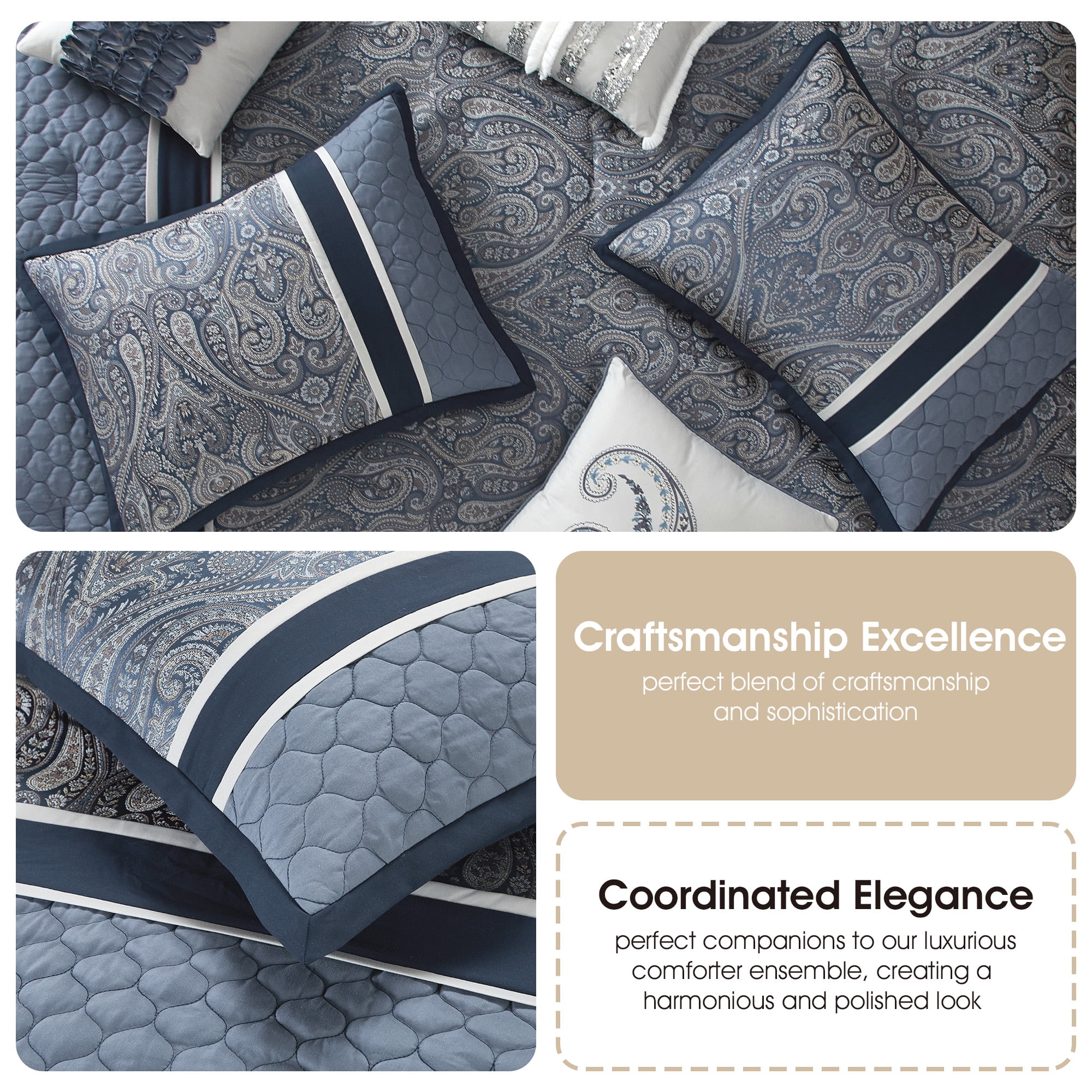 Lanco Smoke Grey Comforter Set California King Size, 9 Piece Jacquard Floral Bedding Set, All Season, Ultra-Soft, Matching Pillows & Shams, Bed Skirt - Image 50
