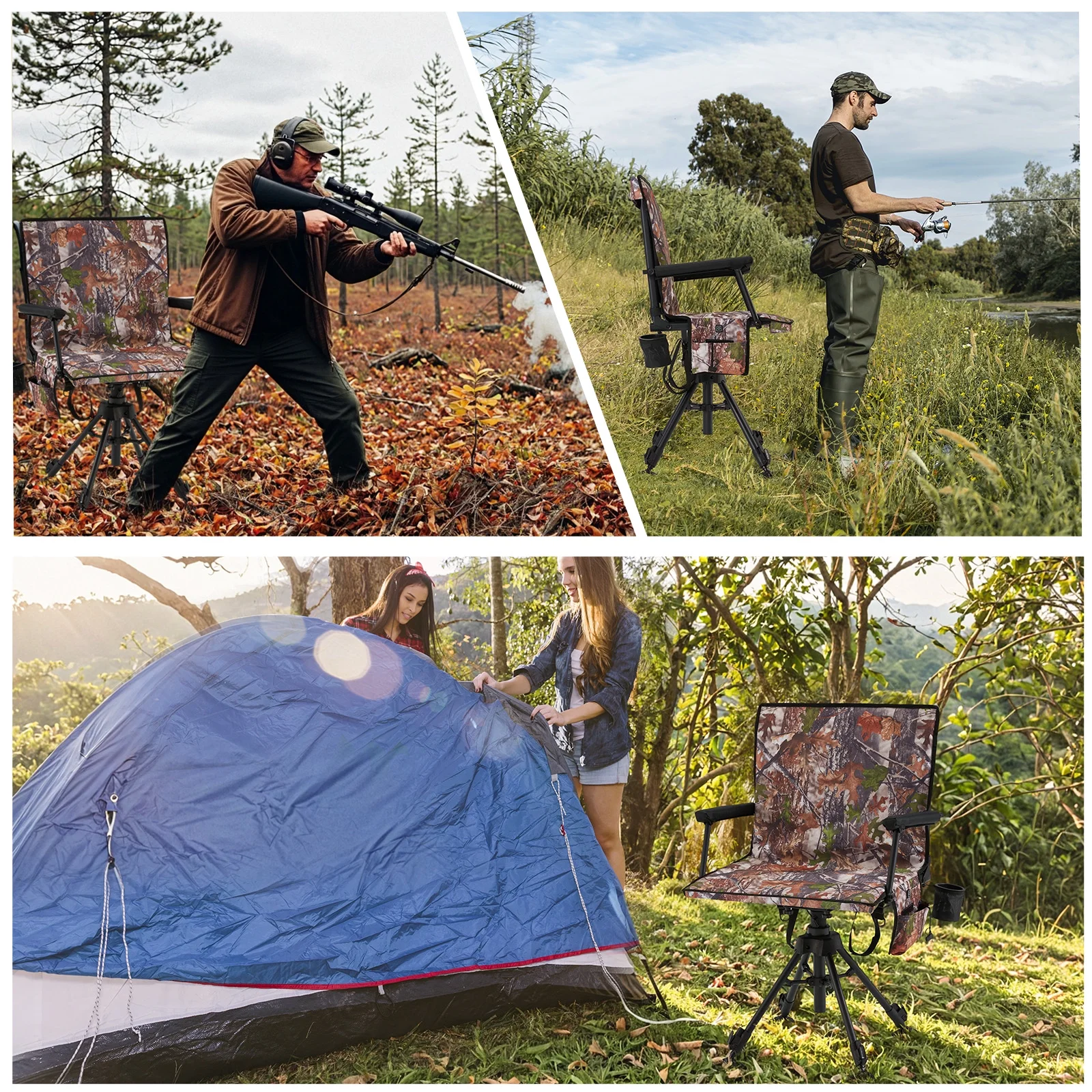 Danrelax 360�� Silent Camo Hunting Blind Chair, Armrests, Side Pouch, Telescopic Legs - Image 59