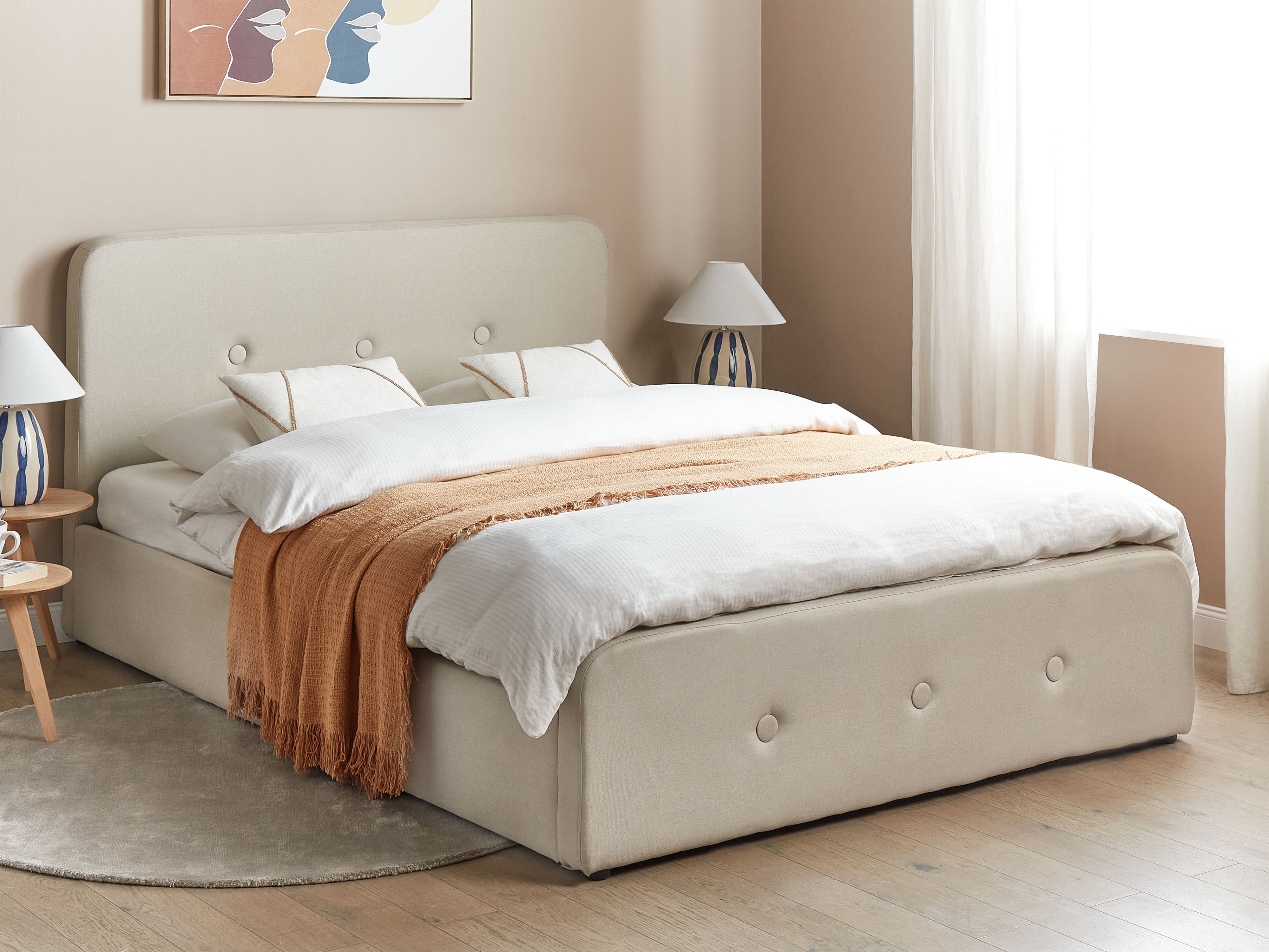Ottoman Bed Fabric RENNES 160 x 200 cm (EU King Size) Beige