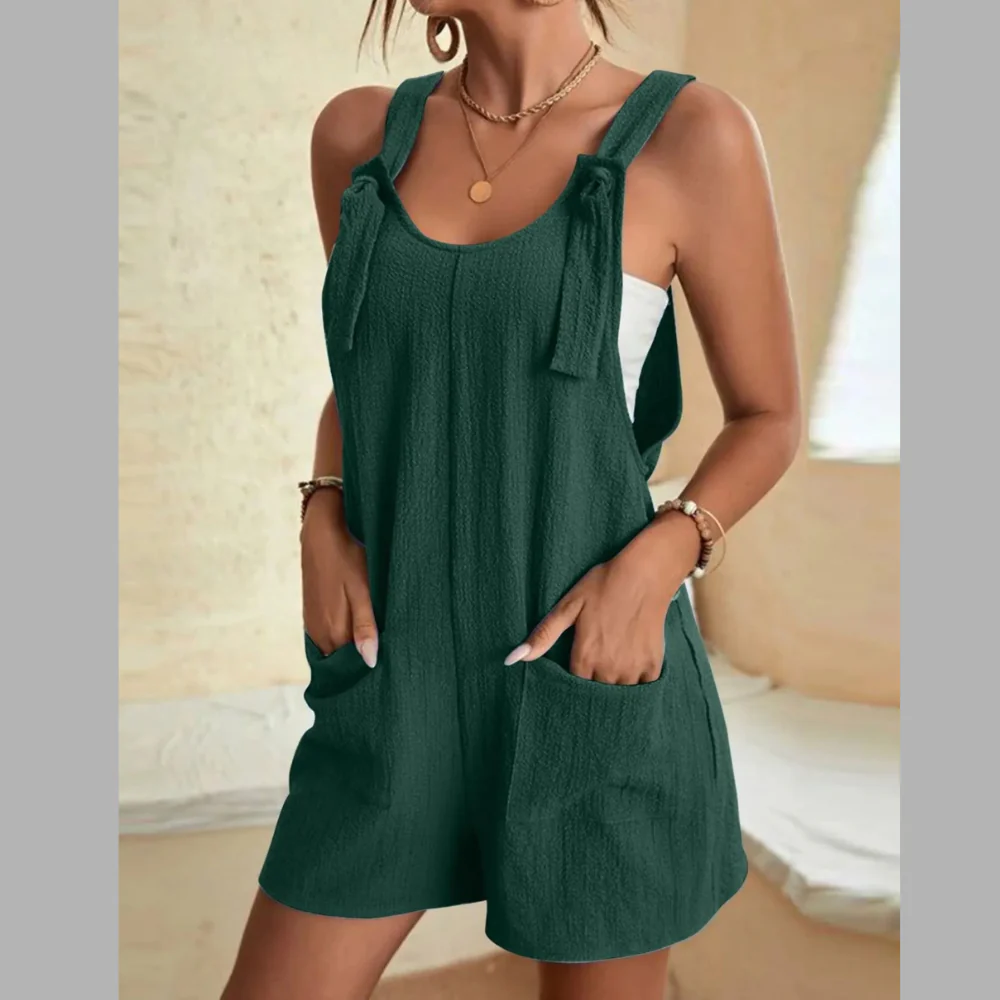 Full Size Knot Strap Romper with Pockets Plus Size - ZKZOOK