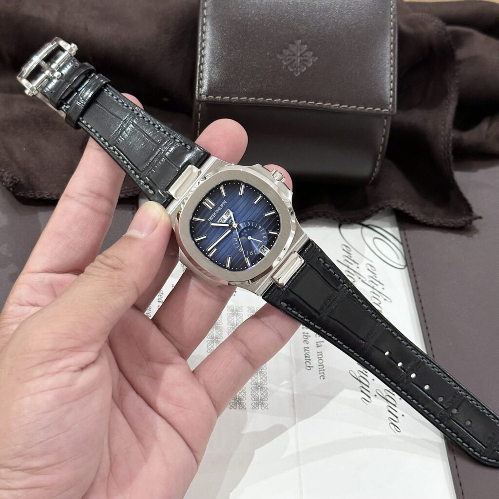 Patek Philippe Nautilus 5726 Replica 1:1 Watch Blue Dial Leather Strap GRF 40.5mm - Elite Watch Atelier