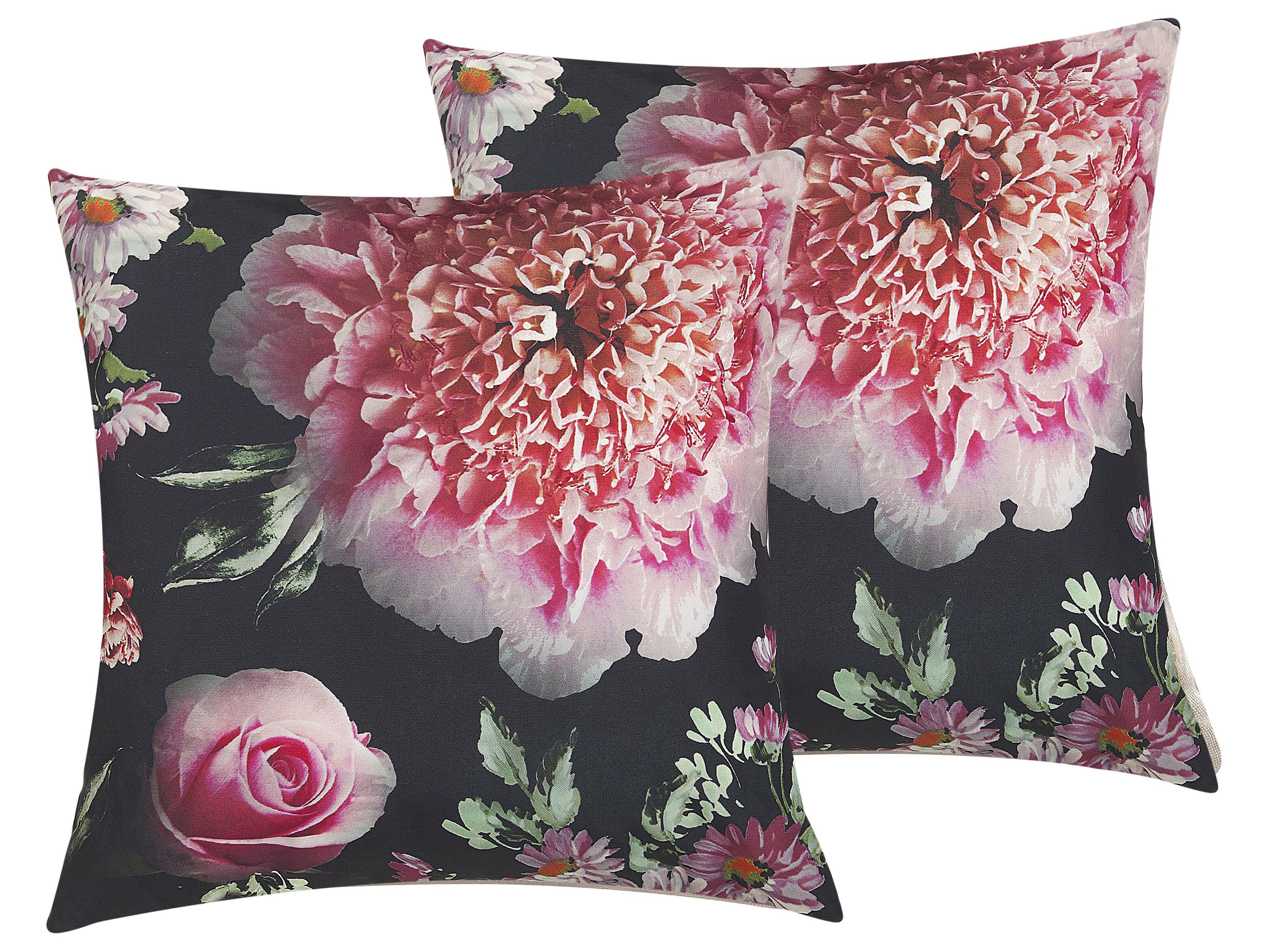 Set of 2 Decorative Cushions HEDERA 45 x 45 cm Black Floral Pattern