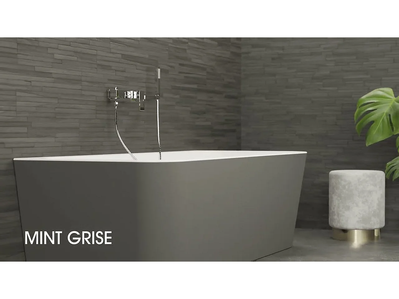 Baignoire Ilot Mint 180 grise 180 x81 x57 cm, by SPALINA