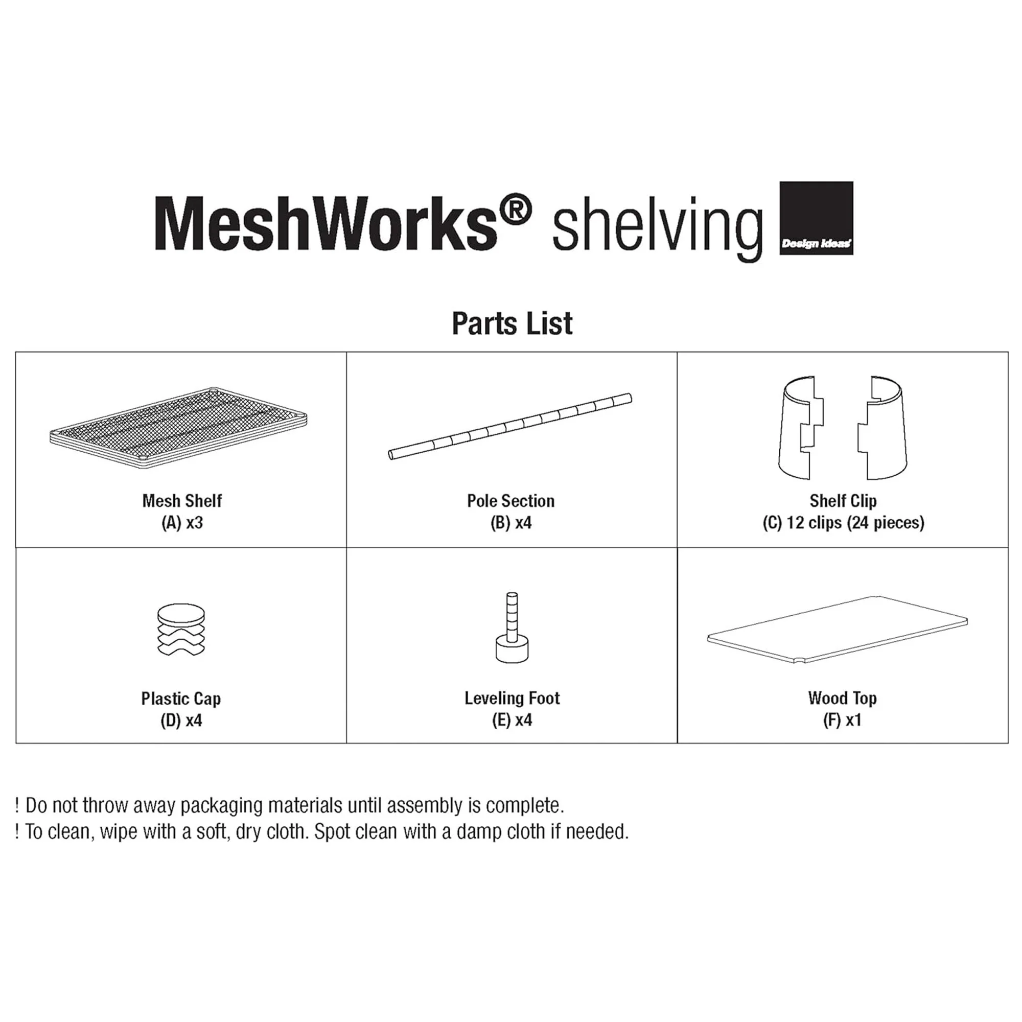 Design Ideas MeshWorks Shelving Rack, Metal Shelf Unit with Wood Top, Black