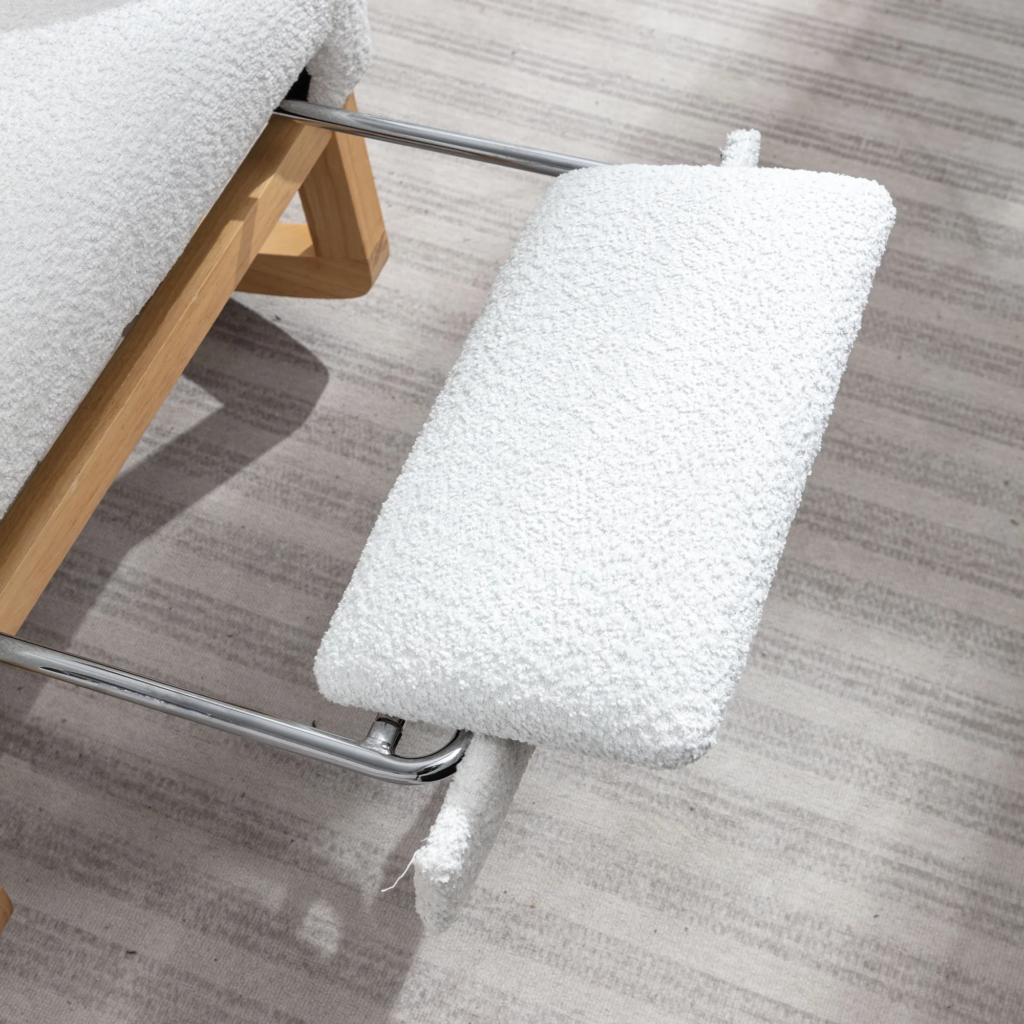 Modern Accent Rocking Chair with Pull-out Footrest,Nursery Glider Chair with Solid Wood Legs & Side Pocket,Upholstered Lounge Chair with High Backrest,White