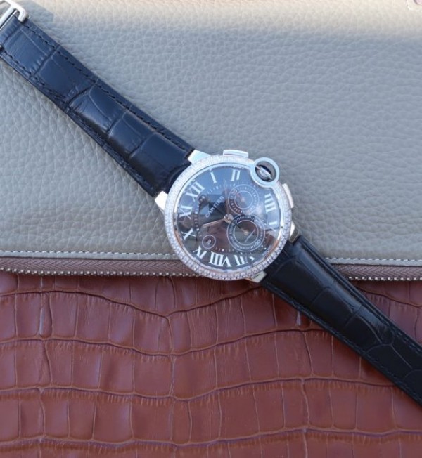 Replica Cartier Ballon Bleu De Cartier Chrono SS Black Dial Diamonds Bezel A8101 - Top club