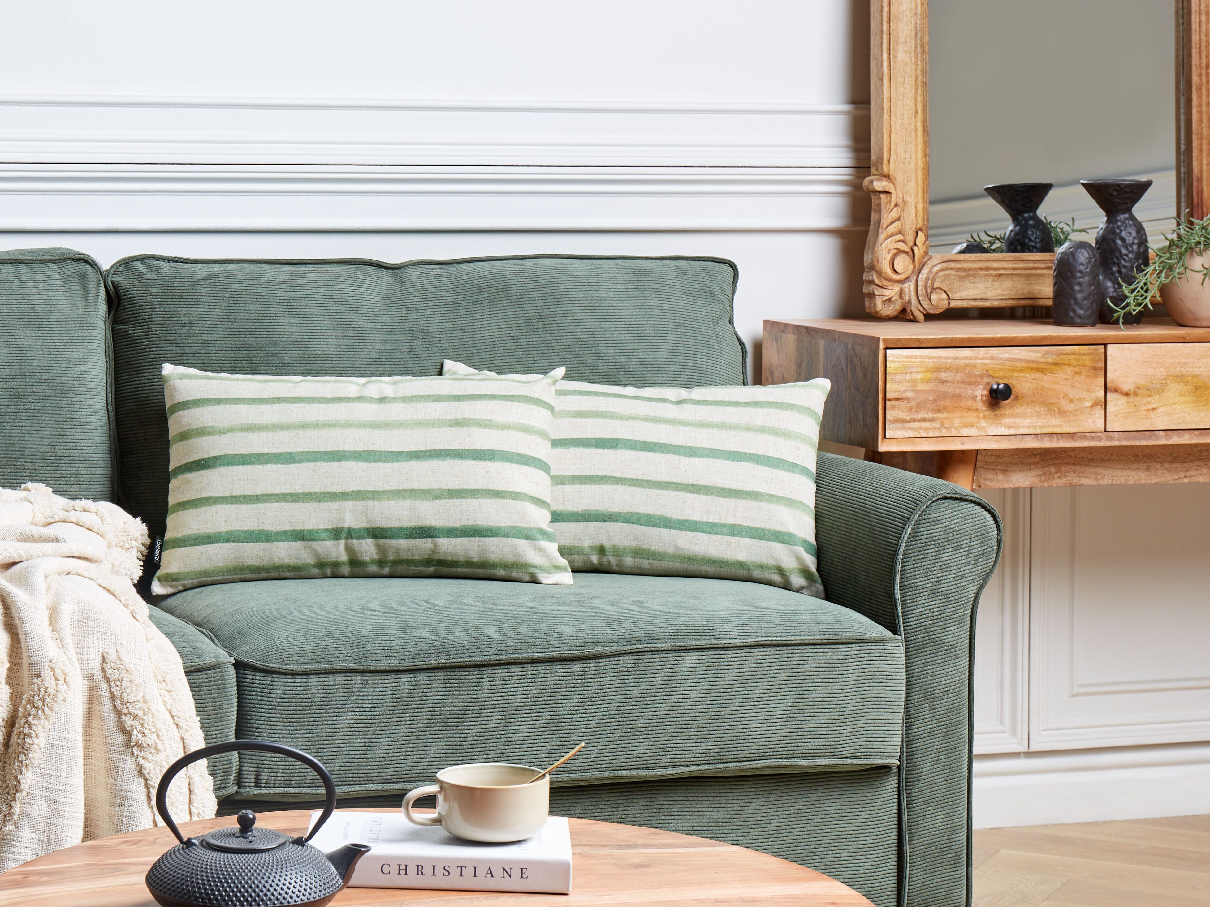 Set of 2 Decorative Cushions KAFRA 30 x 50 cm Green Striped