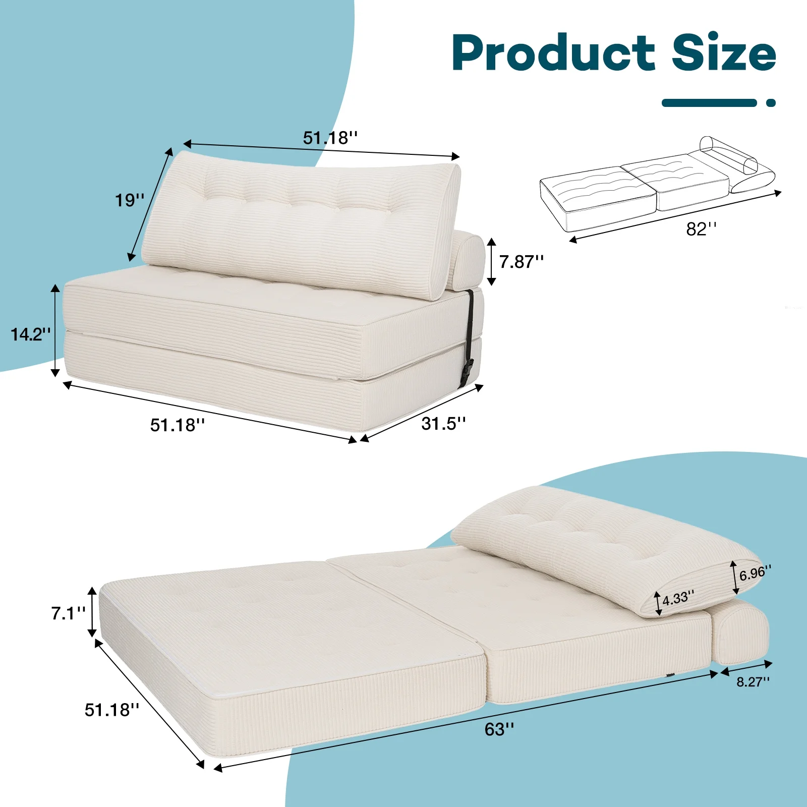 Hommpa Folding Sofa Bed Foldable Couch Bed Convertible Futon Chair with High Density Foam Filling with Pillow for Adult,Comfort chair bed for Living Room Bedroom,Gray,Single - Image 17