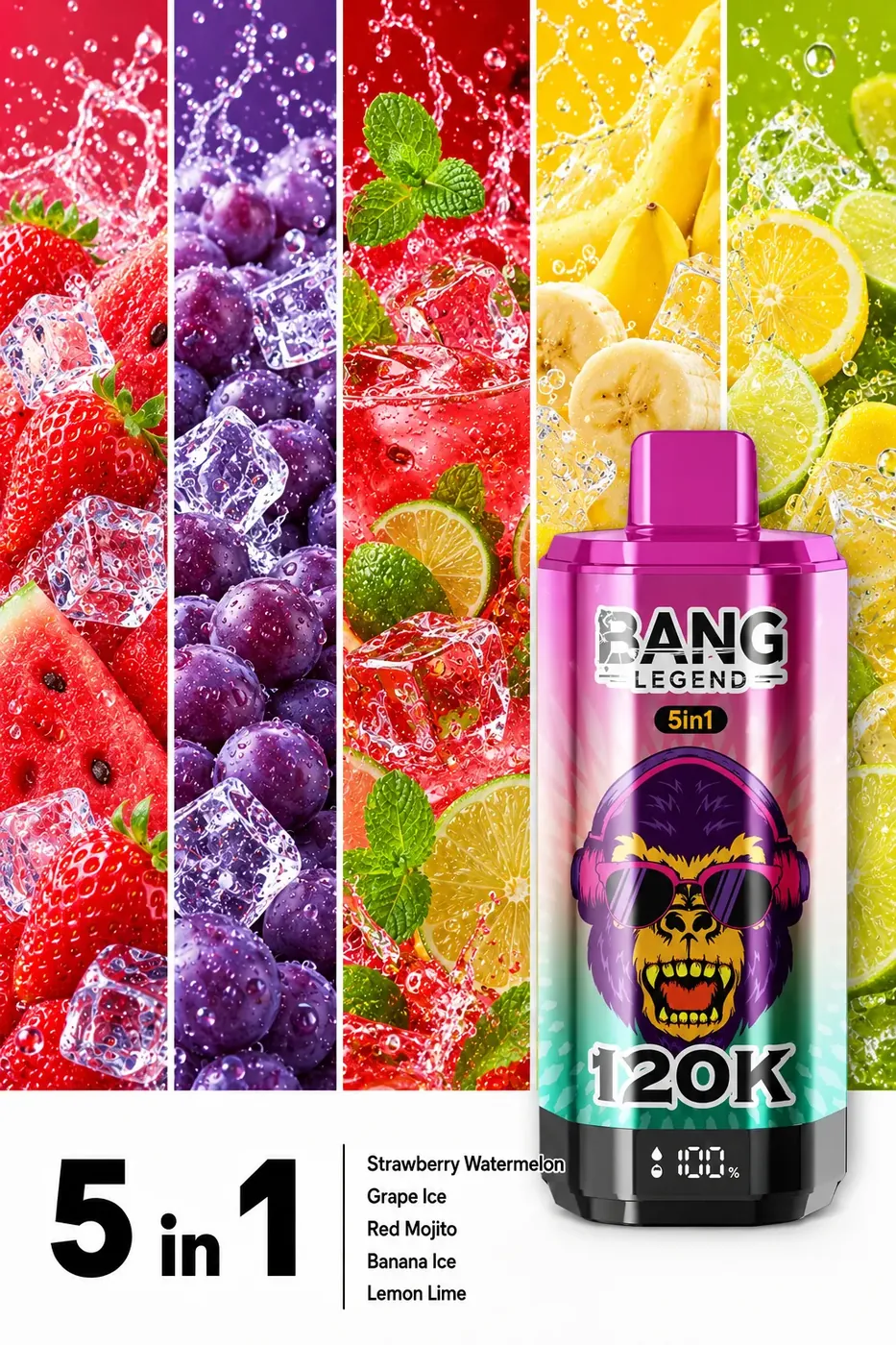 Truskawka i arbuz, lodowe winogrono, czerwone mojito, lodowy banan, cytryna i limonka