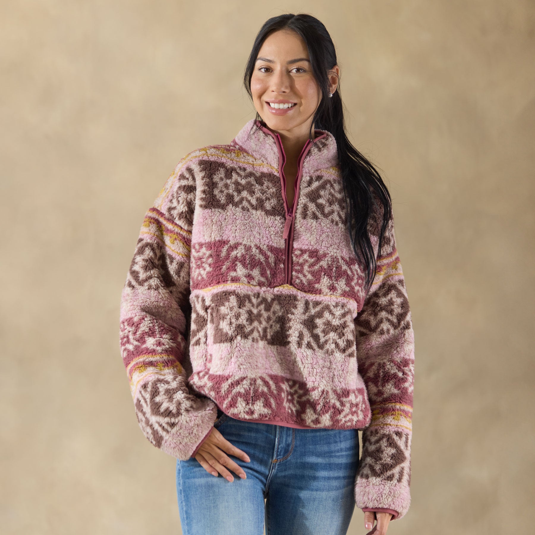 Printed Heidi Sherpa Pullover, Petite - Sundance Clothing