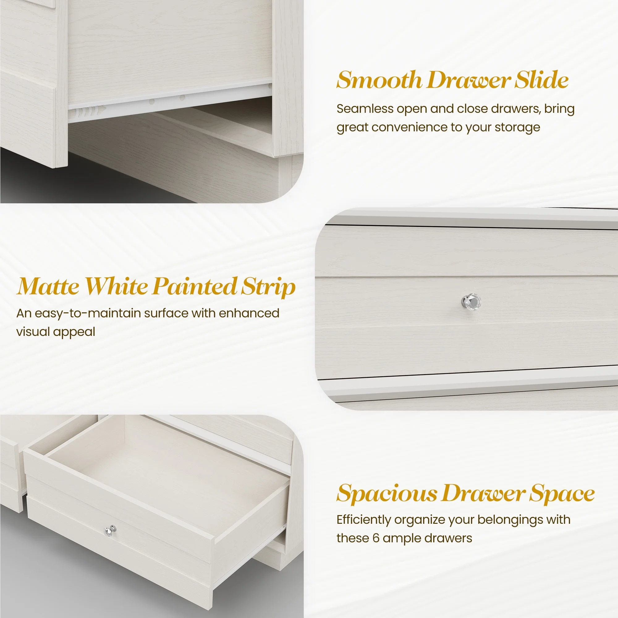 May Color Large White 3 Drawer Dresser Set of 2 with Fluted Panel, Modern Chest of Drawers with Silent Slide Drawers, Wood Accent Nightstand with Storage for Bedroom Living Room, Hallway - Image 96