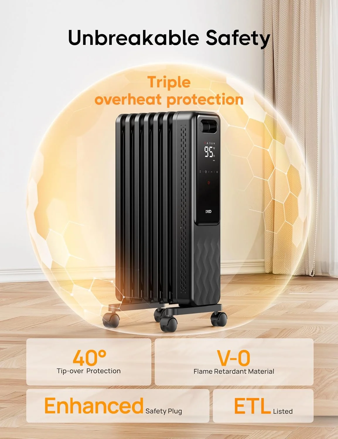 Dreo Oil Filled Radiator, Electric Radiant Heaters for indoor use Large Room with Remote Control, Child Lock, 4 Modes, Overheat & Tip-Over Protection, 24h Timer, Digital Thermostat, Quiet, 1500W - Image 2