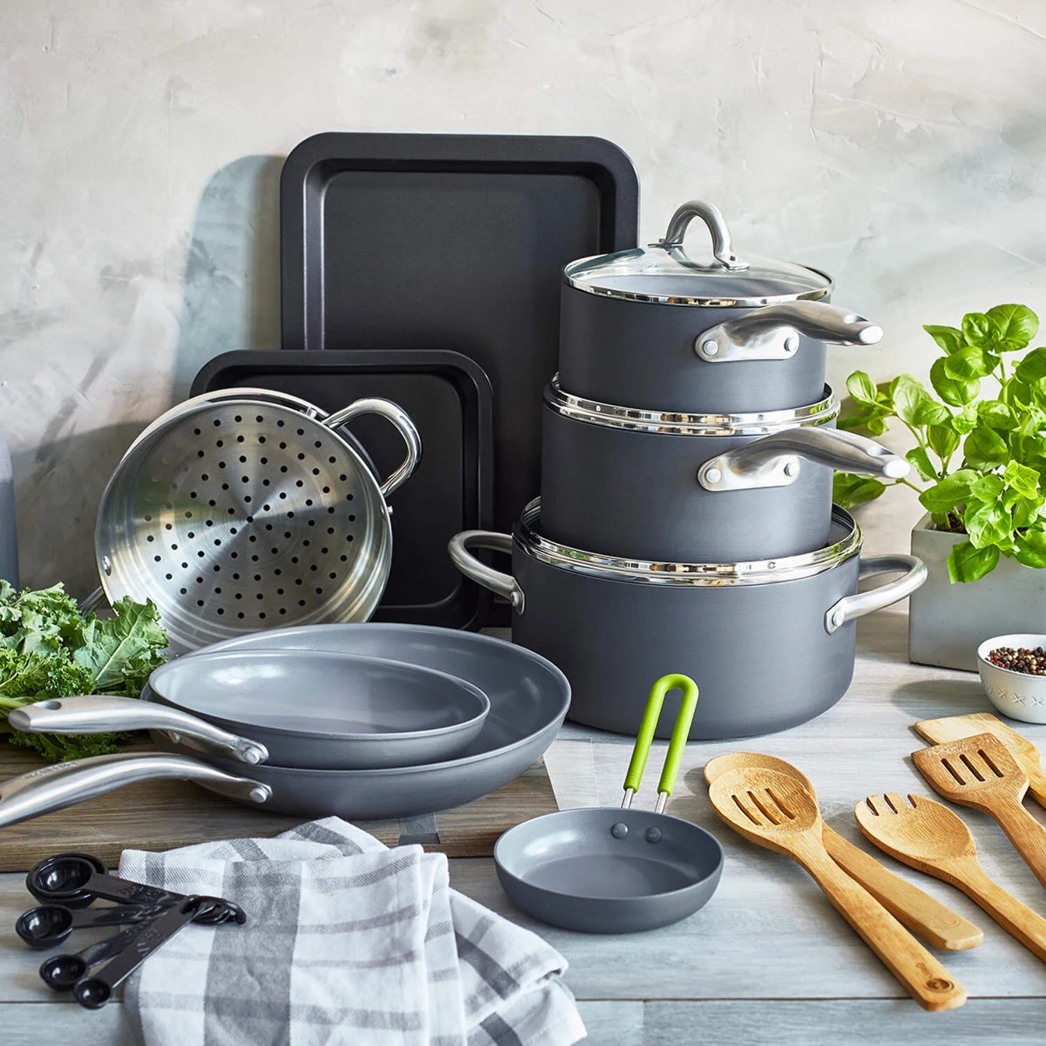 GreenPan 18-Piece Cookware Pots and Pans Set Lima, Ceramic Nonstick, Oven & Dishwasher Safe, Bakeware