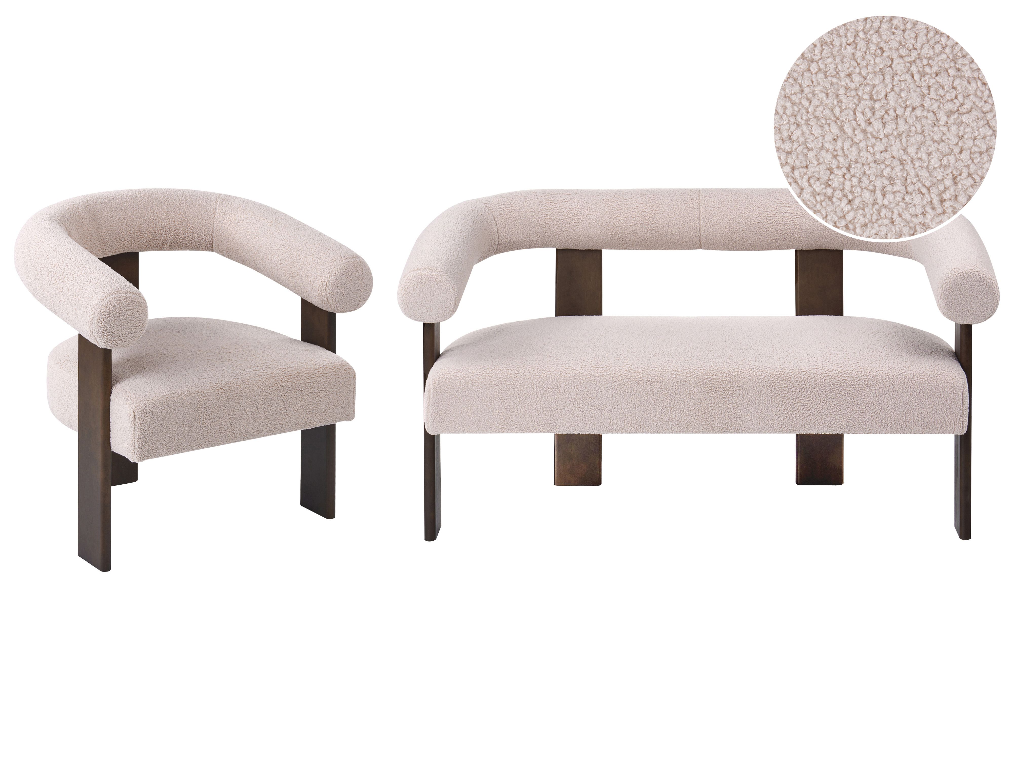 Living Room Set ILBRO Boucle Dark Brown/ Beige