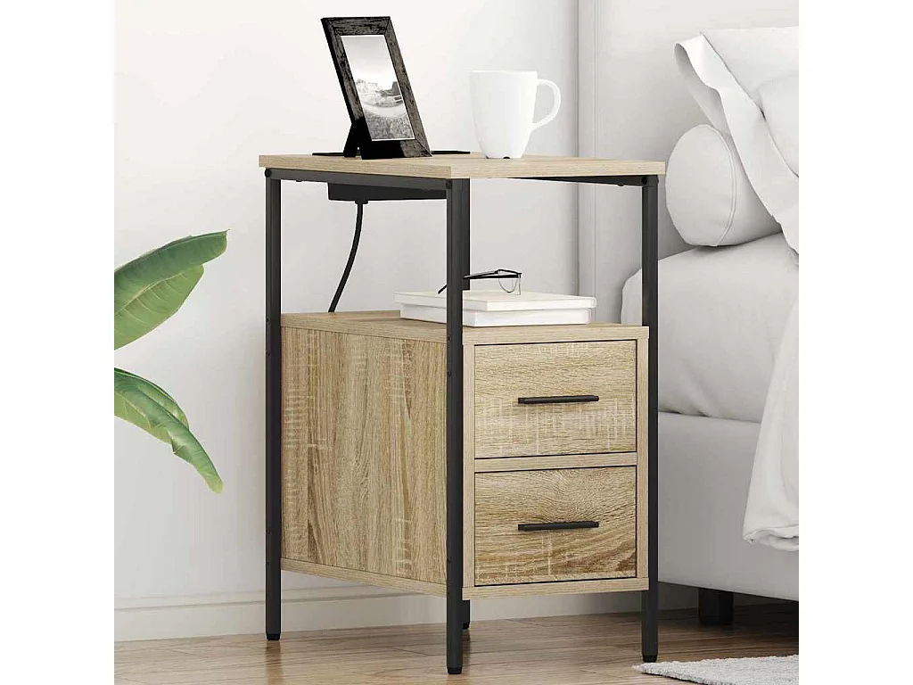 Lot de 2 Tables de chevet avec tiroir Chêne sonoma 30x48x61 cm