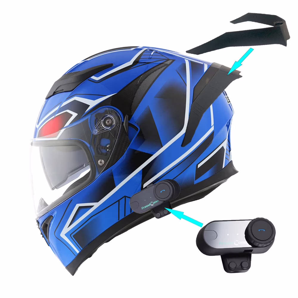 1Storm Motorcycle Modular Full Face Flip up Dual Visor Helmet + Spoiler + Motorcycle Bluetooth Headset: HJK316 Mechanic Red - Image 19