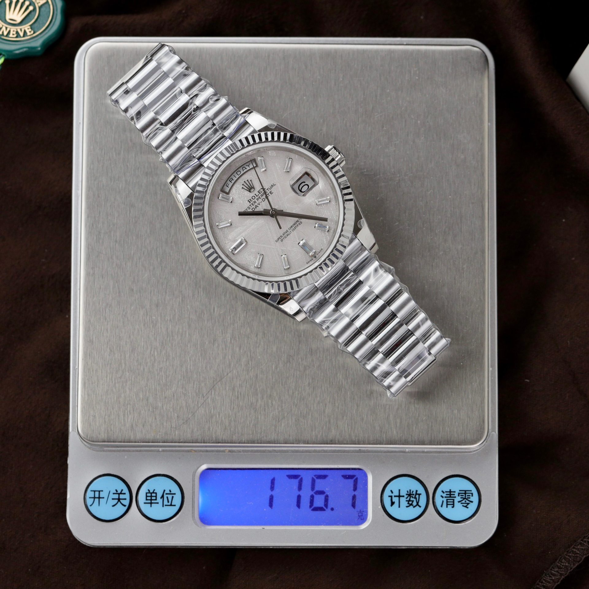 Rolex Replica Watch Day-Date Dial Meteorite Number Pile Diamond Moissanite 40mm - Elite Watch Atelier