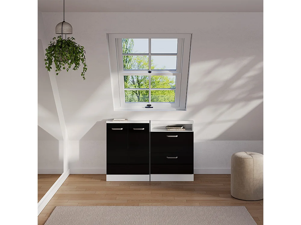 Ensembles de meuble sous pente noir brillant/blanc 120x46x81.6 rion