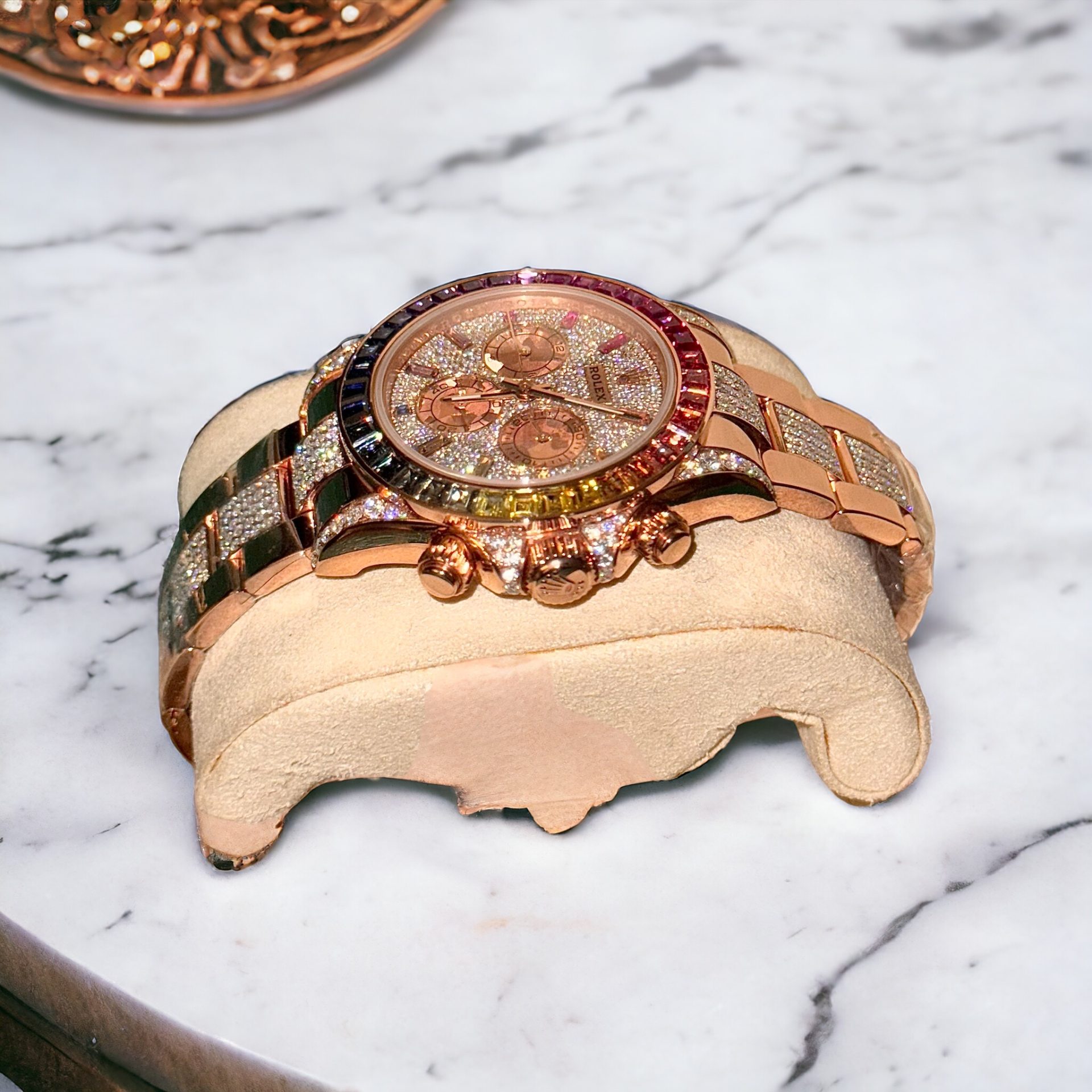 Rolex Daytona Rainbow Replica Watch Gold Wrapped + Ruby + Moissanite Diamonds 40mm - Top club