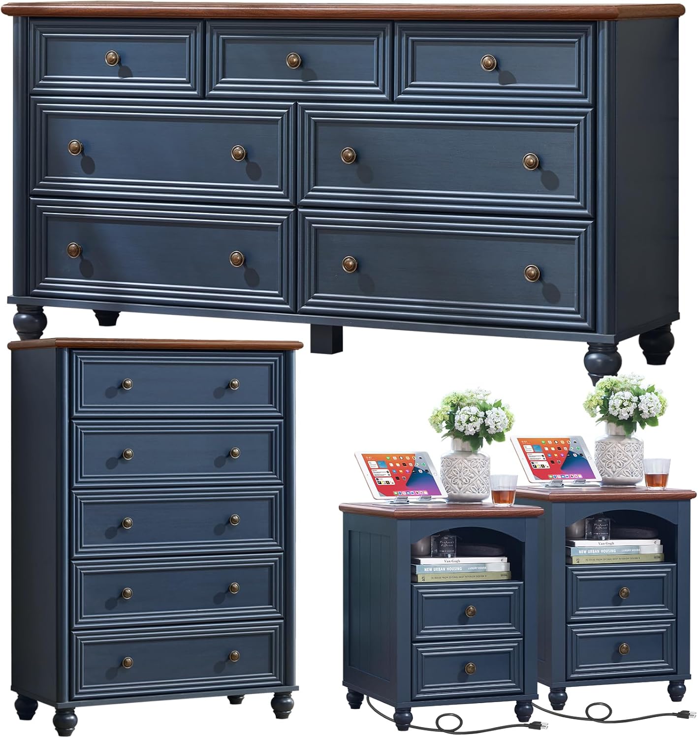 Farmhouse Dressers & Night Stand Set of 4, Wood 54