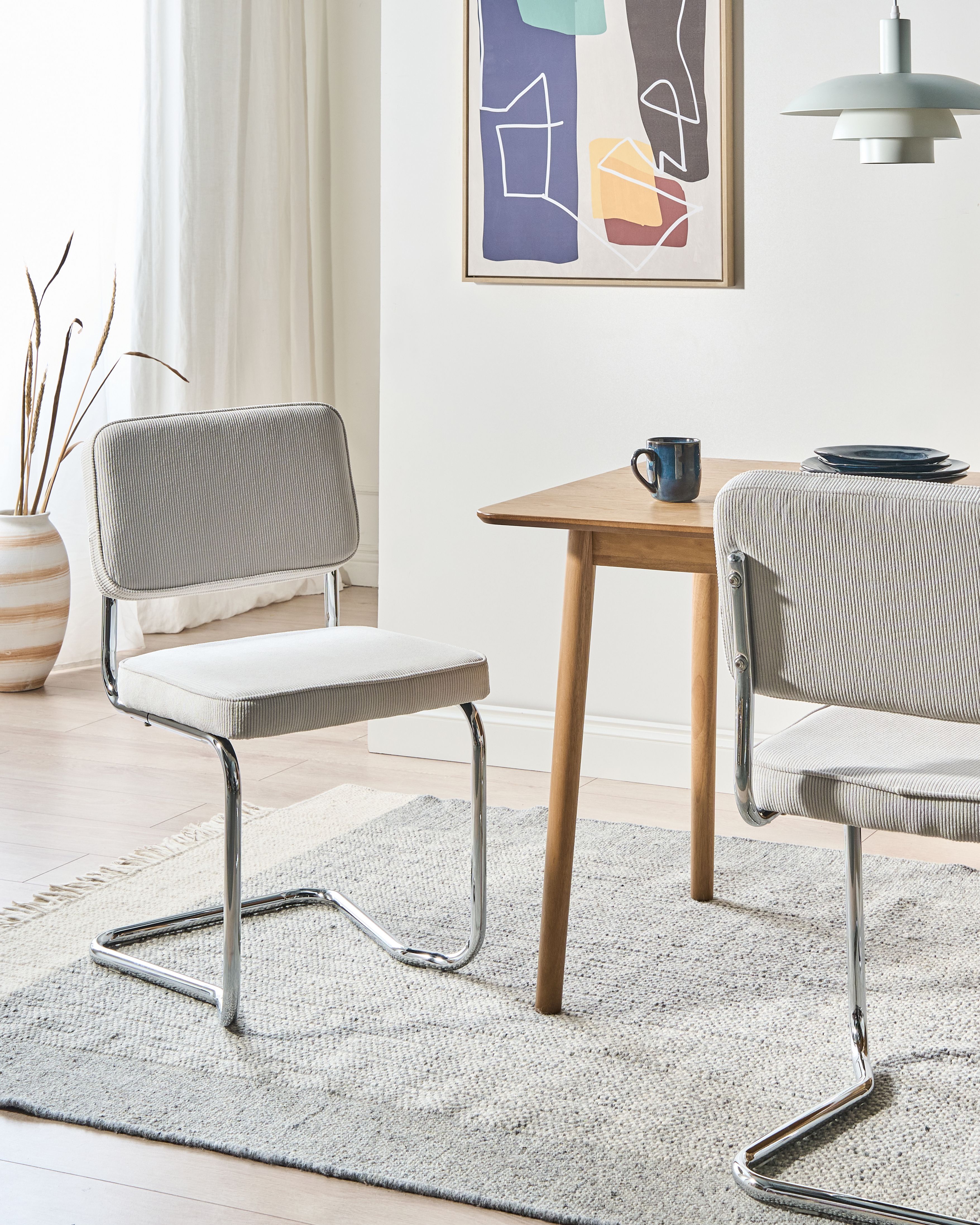 Set of 2 Dining Chairs IRWIN Corduroy Off-White