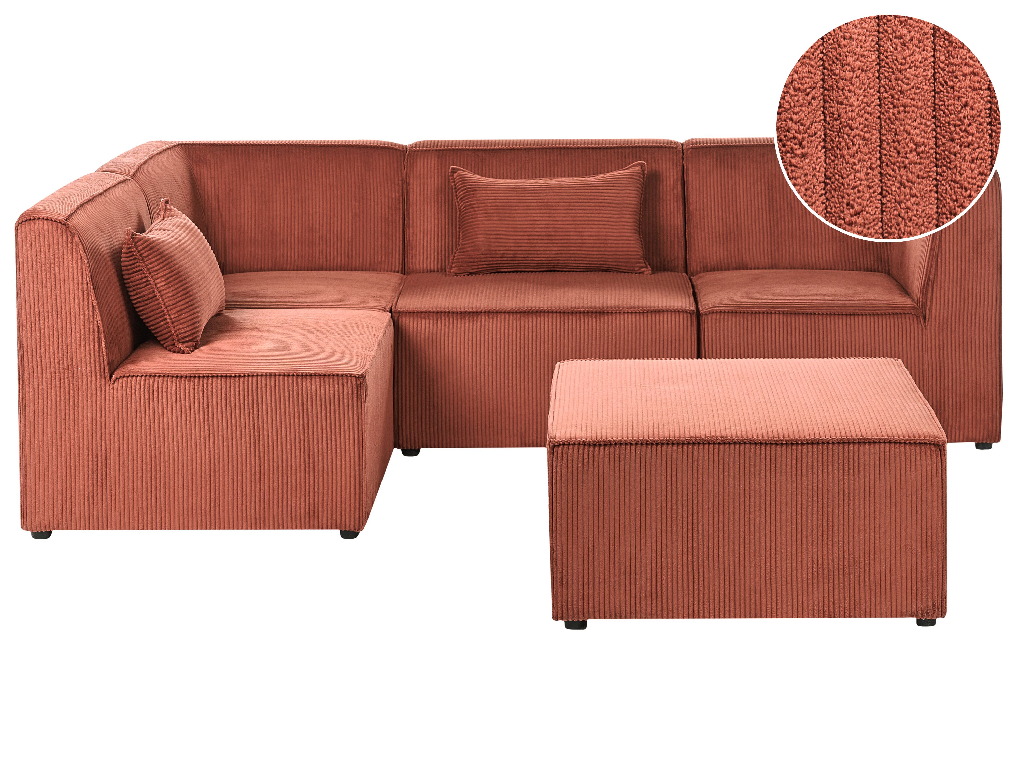 Modular Corner Sofa 4 Seater LEMVIG Corduroy Golden Brown with Ottoman Right Hand