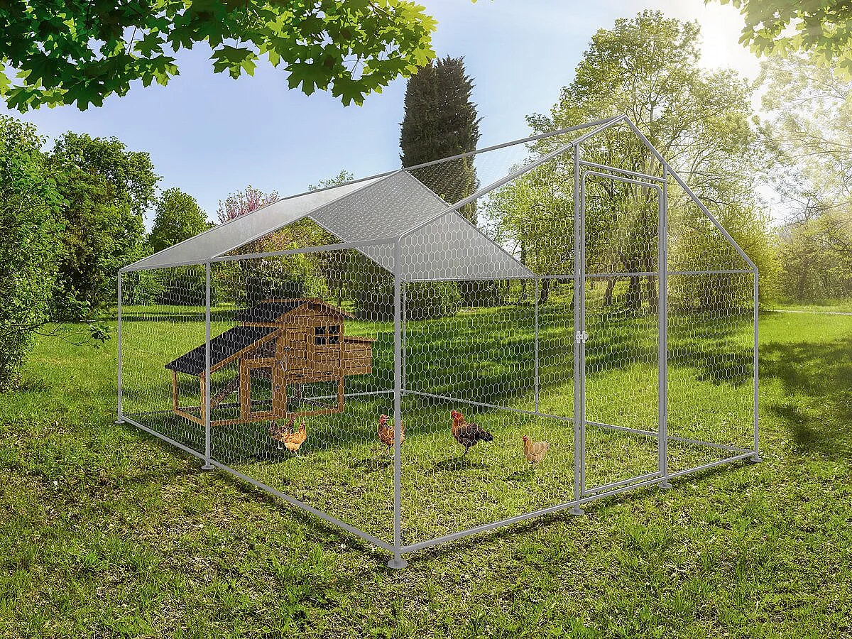 Enclos à poules 12 m² parc grillagé 4 x 3 x 2 M acier galvanisé