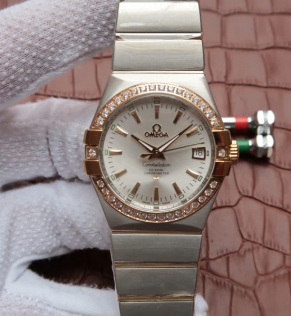 Replica Omega V6 Constellation 35mm White Dial Diamonds Bezel SS Bracelet A2500 - Top club