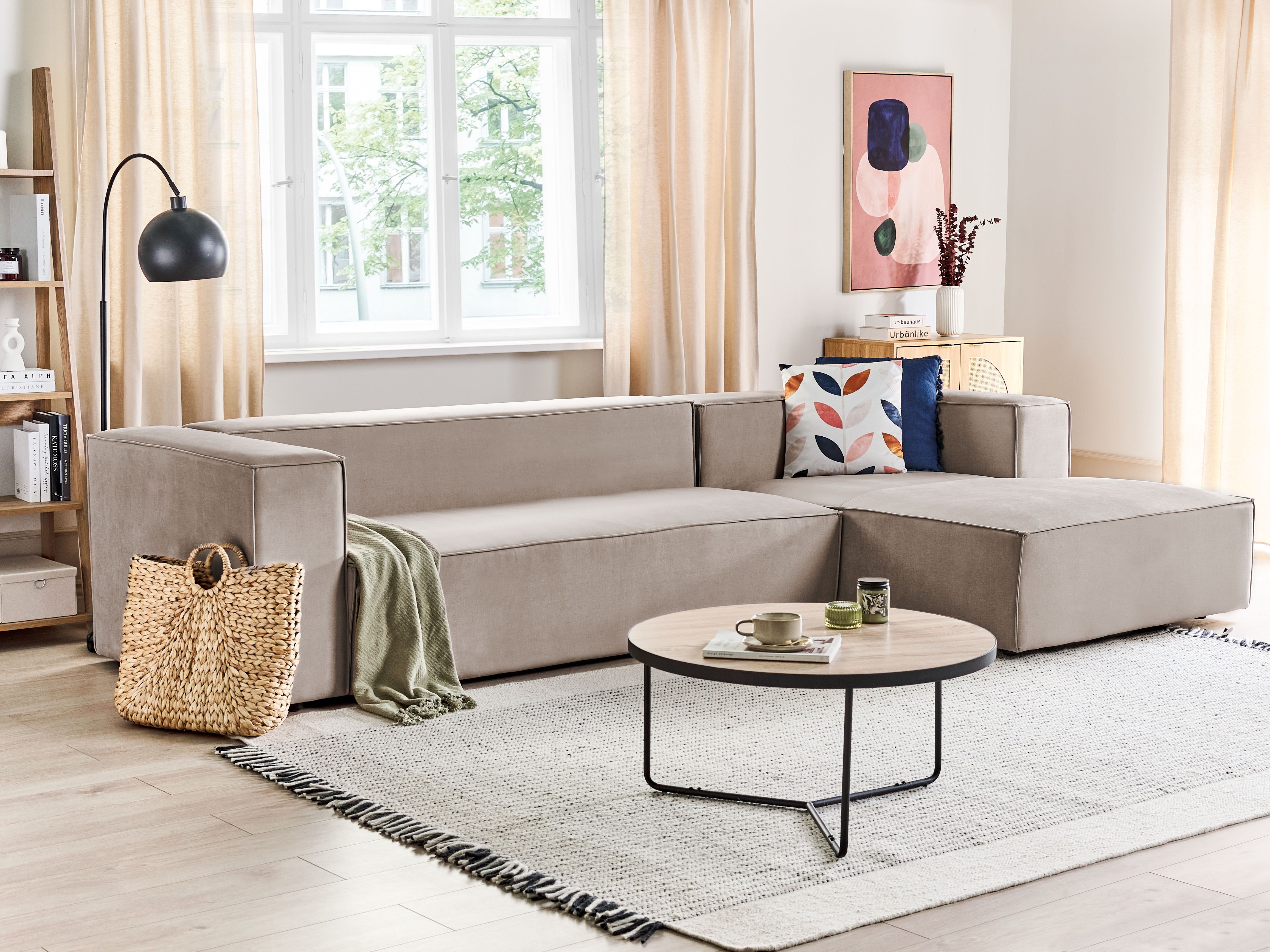 Corner Sofa 3 Seater VERNON Velvet Taupe Left Hand