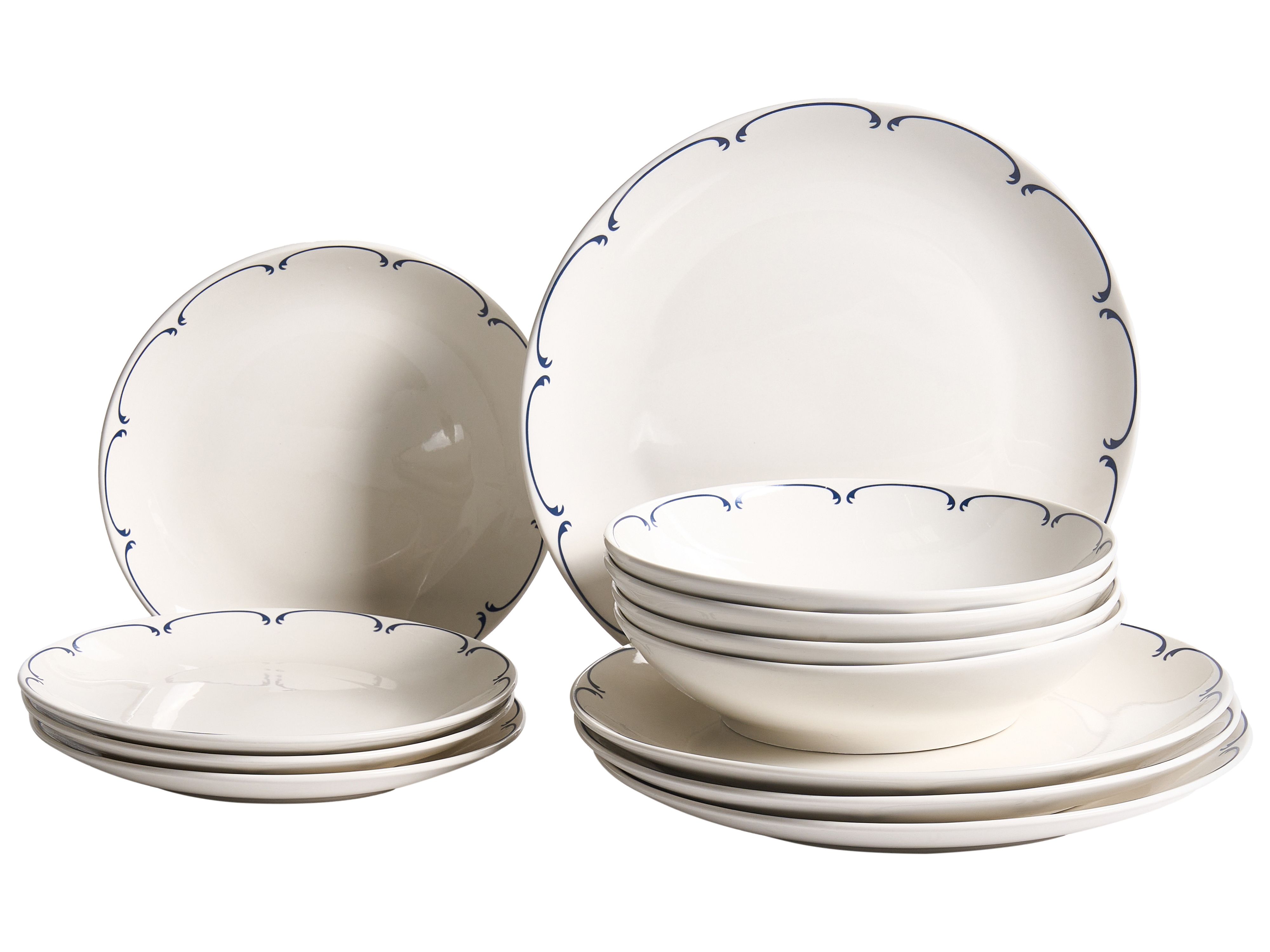Set of 12 Dinnerware CHAROLI Porcelain White/ Blue