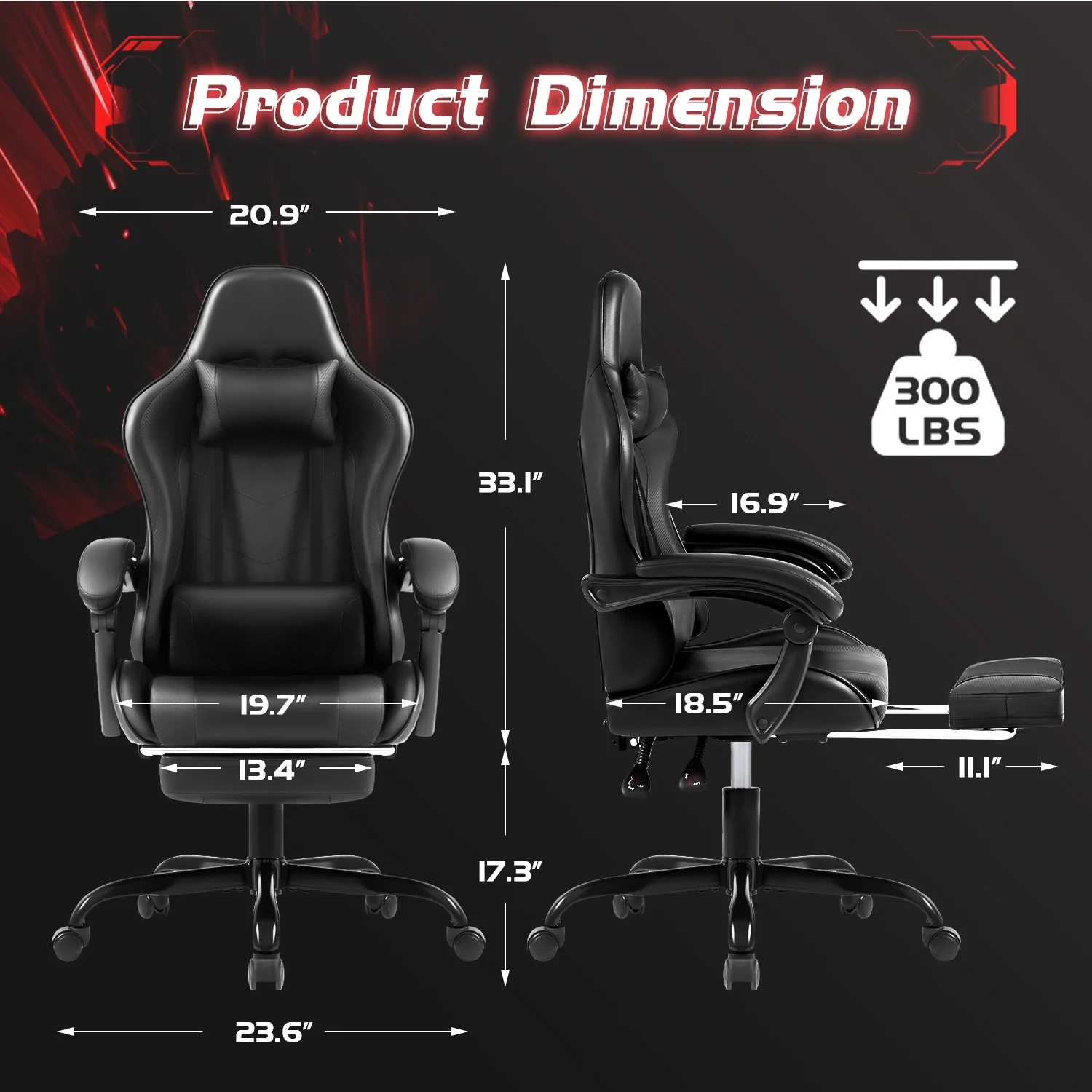 Lacoo PU Leather Gaming Chair Massage Ergonomic Gamer Chair Height Adjustable Computer Chair with Footrest & Lumbar Support, White - Image 58