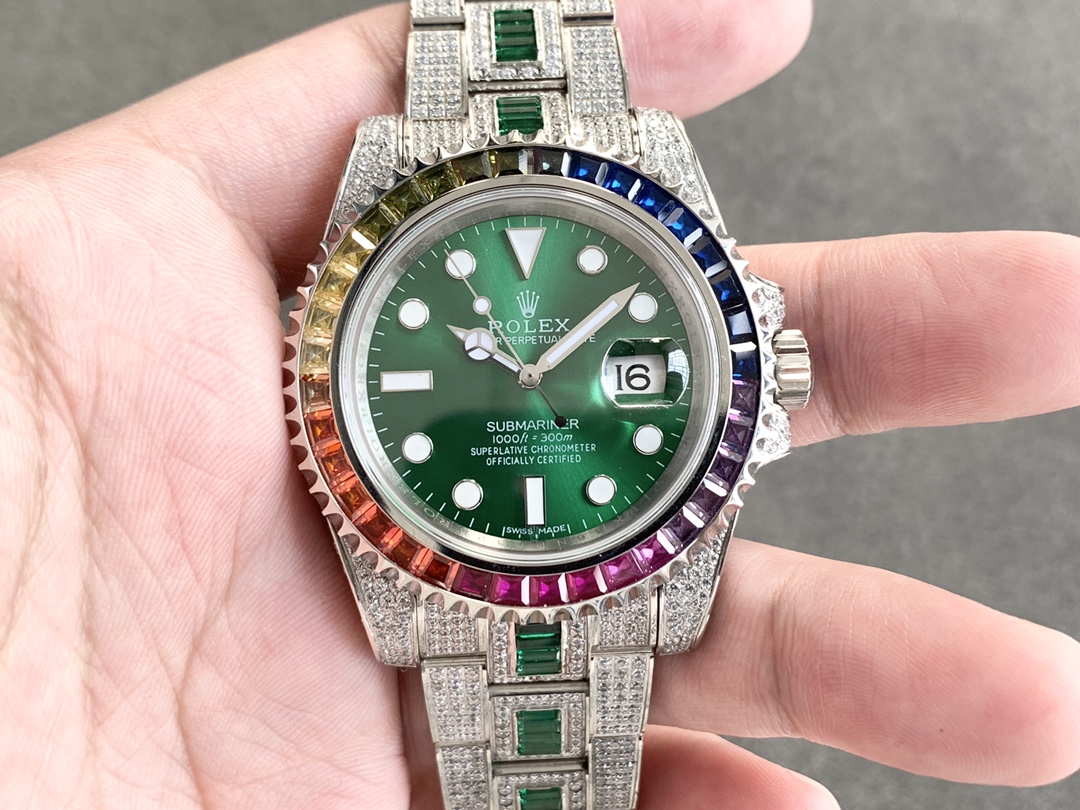 Rolex Submariner Special Edition with diamonds - Green iridescent diamonds - All diamonds - 40 mm(1:1 replica) - Elite Watch Atelier