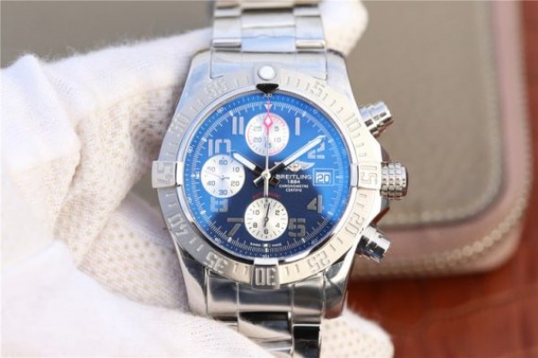 Replica Breitling Avenger II Chronograph 43mm SS GF Blue/White Dial SS Bracelet A7750 - Top club