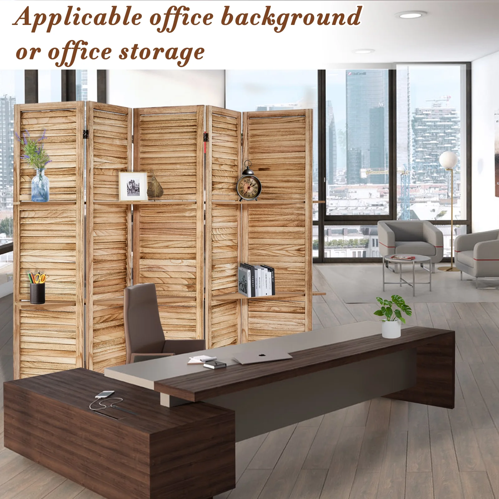 6-Panel Room Divider with Shelves5.6ft Tall Folding Privacy Screen Panels, Room Divider Wall, Divider for Room Separation, Room Divider ShelvesEffectively Block SightNatural - Image 10