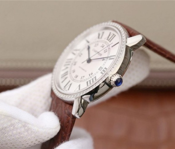 Replica Cartier Ronde De Cartier SS White Dial Diamonds Bezel Croco Strap A2892 - Top club
