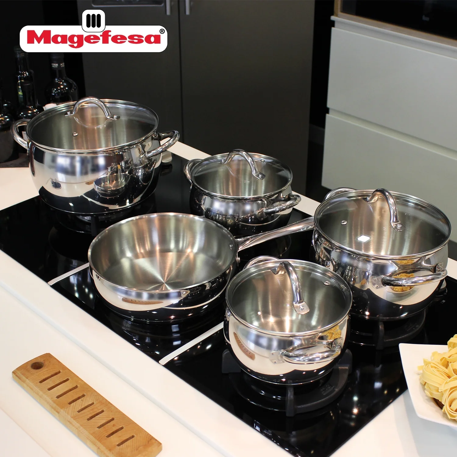 Magefesa Kuchen 9-Piece Stainless Steel Cookware Set, Includes Four Pots and a Frying Pan with Glass Lids and Ergonomic Handles, Suitable for All types of Stovetops including Induction - Image 5
