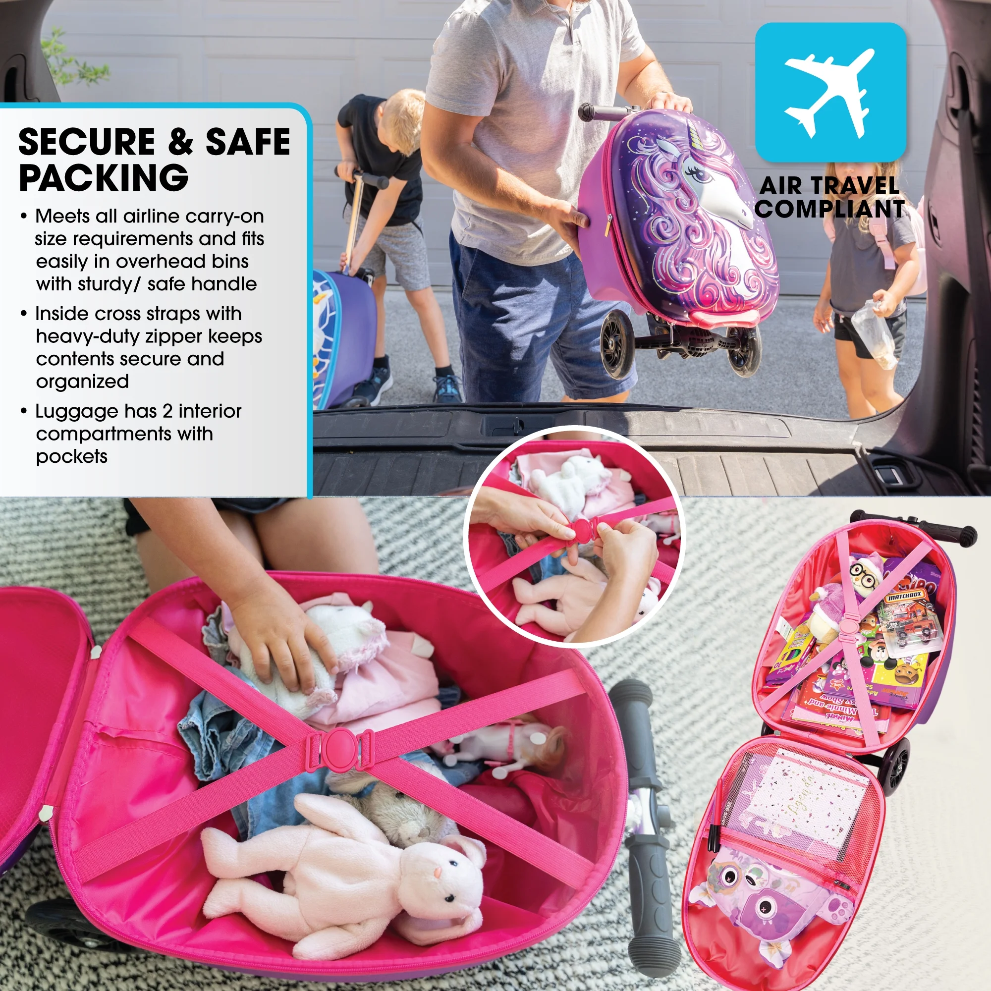 Kiddietotes Kid's Hard Shell Scooter Ride On Suitcase, Pink - Image 22