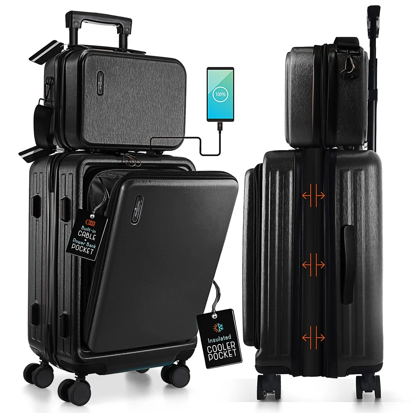 Virtu 4 Piece Hardshell Exapandable Luggage Set, Spinner Luggage Suitcase Set, Navy Blue - Image 12
