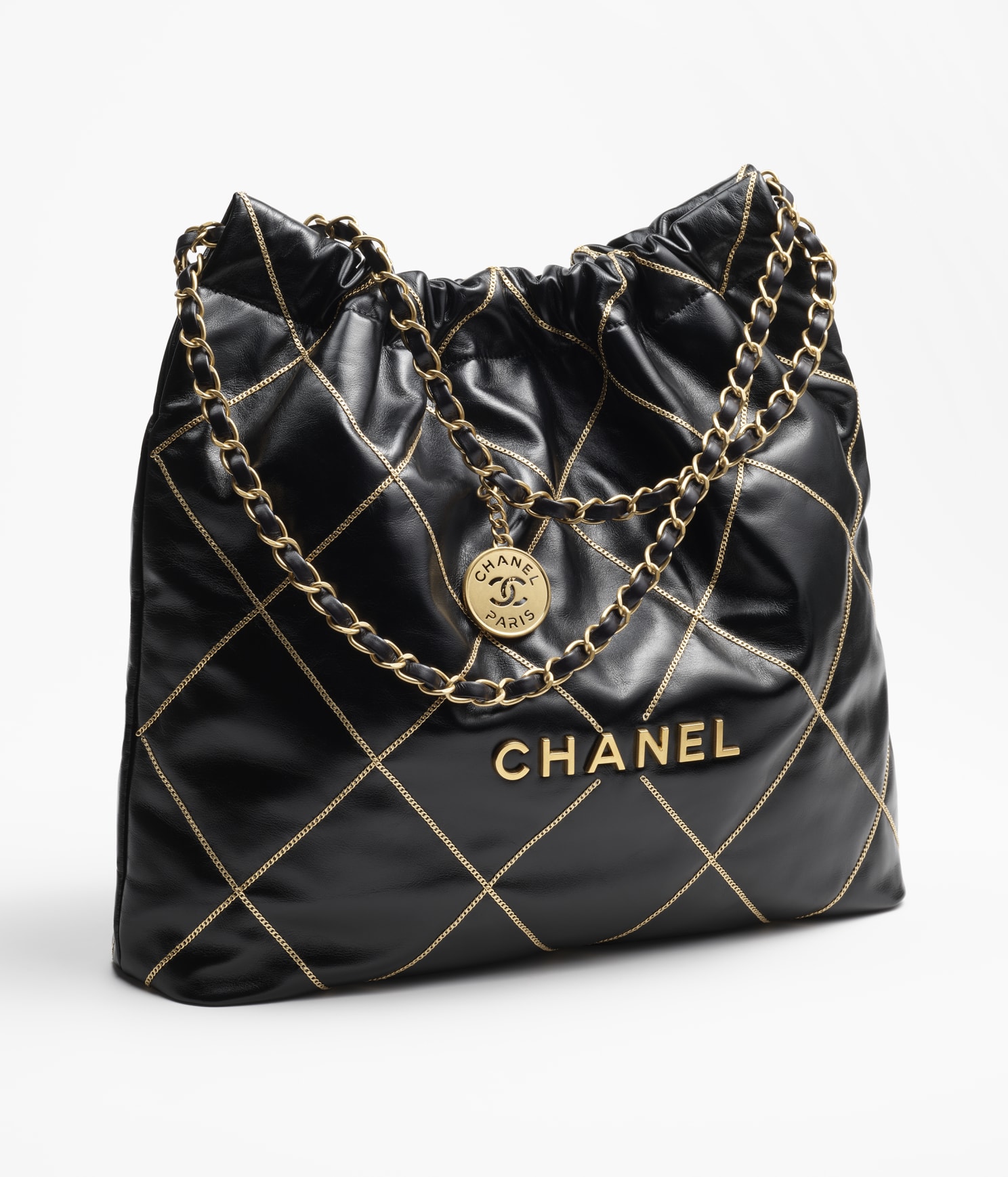 CHANEL 22 HANDBAG Shiny Calfskin & Gold-Tone Metal Black1:1High-quality replica