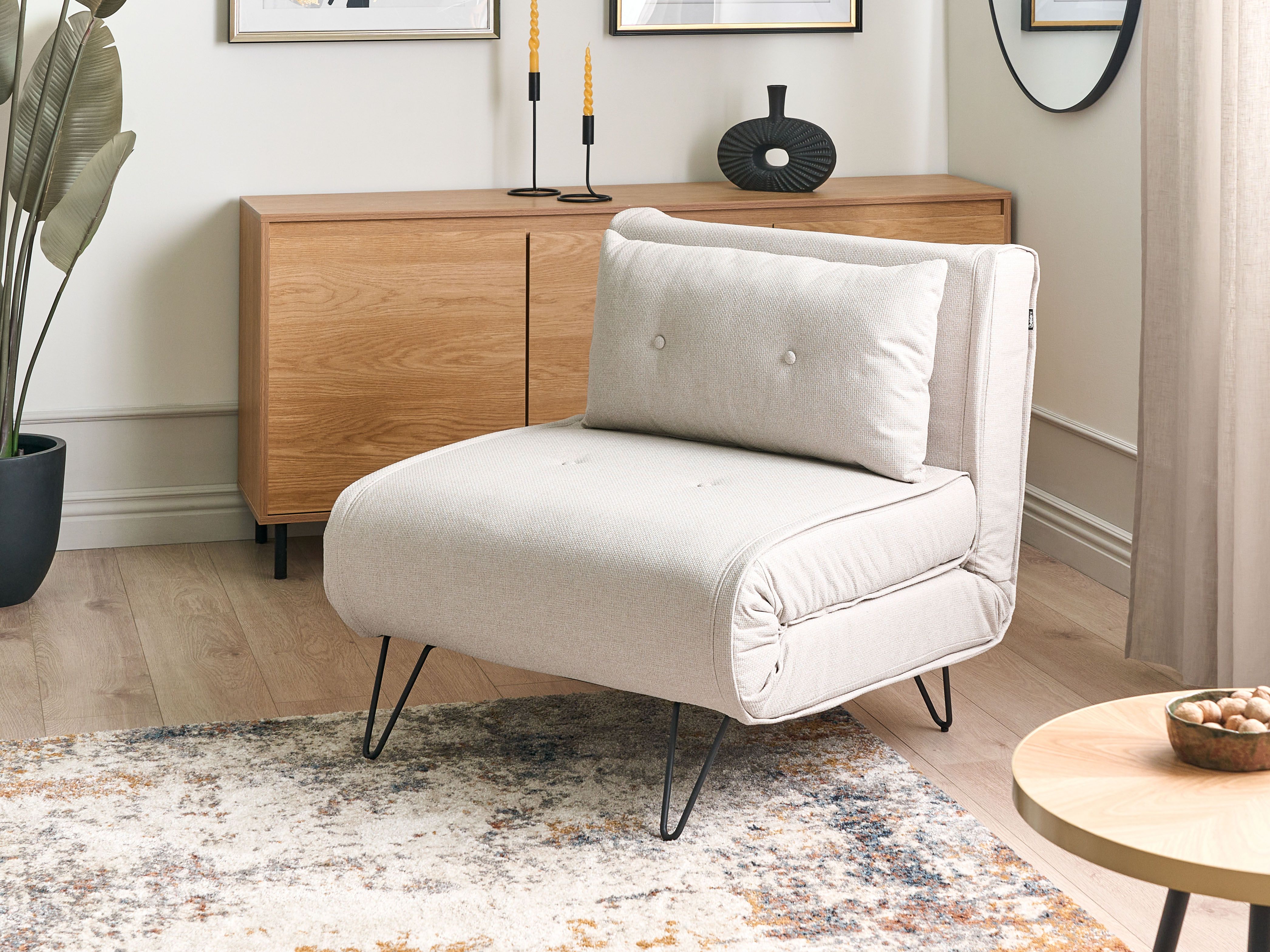 Single Sofa Bed VESTFOLD Fabric Light Beige